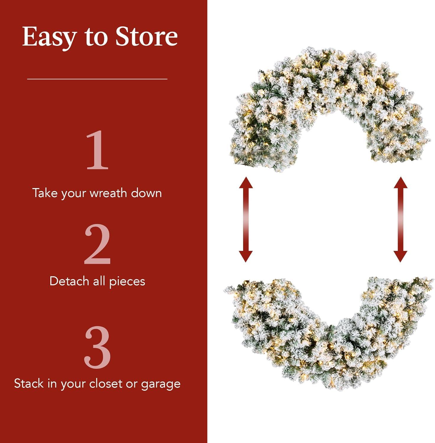 imageBest Choice Products 48in Large Flocked Artificial PreLit Fir Christmas Wreath Holiday Accent Decoration for Door Mantel wRed Lighted Bow 250 LED Lights 714 PVC Tips Power PluginFlocked