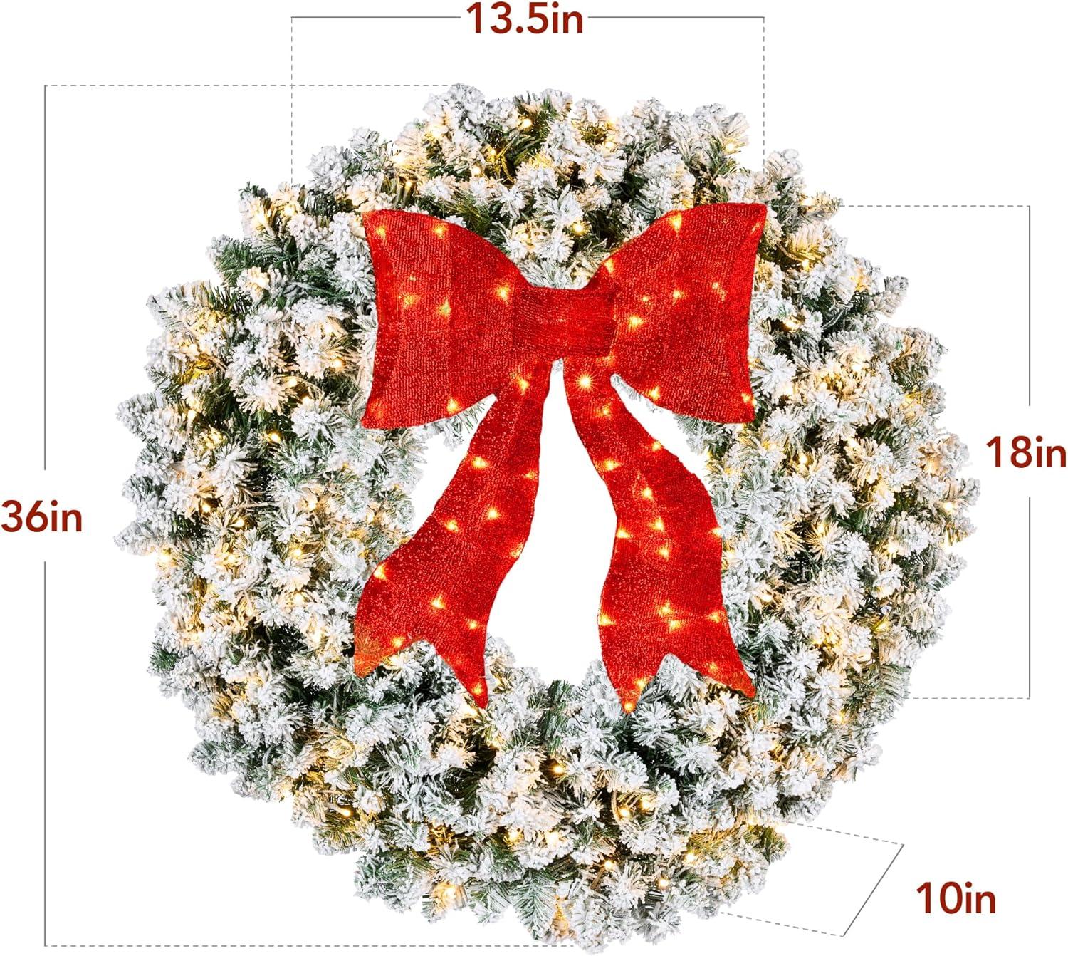 imageBest Choice Products 48in Large Flocked Artificial PreLit Fir Christmas Wreath Holiday Accent Decoration for Door Mantel wRed Lighted Bow 250 LED Lights 714 PVC Tips Power PluginFlocked