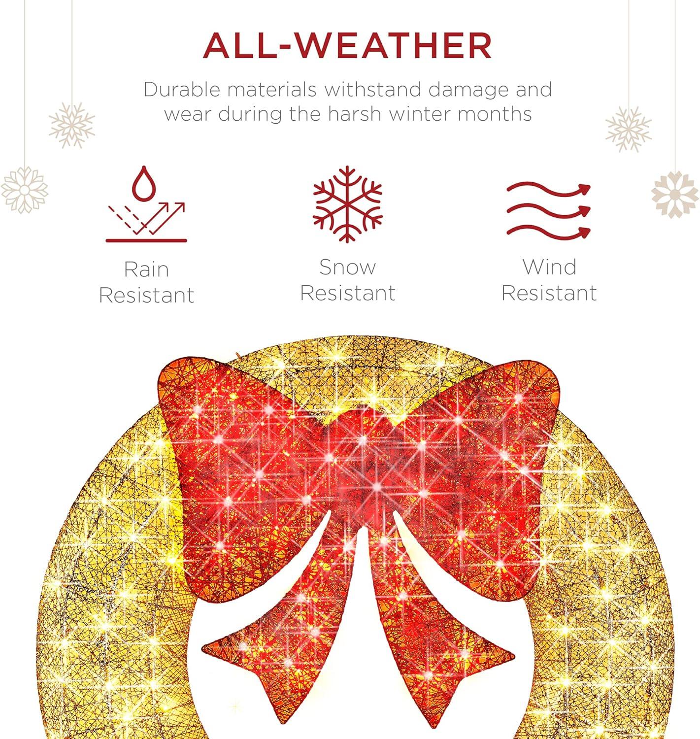 imageBest Choice Products 48in PreLit Outdoor Christmas Wreath Decoration LED Metal Holiday Decor for Home w 140 Lights Bow  GoldRedGoldRed
