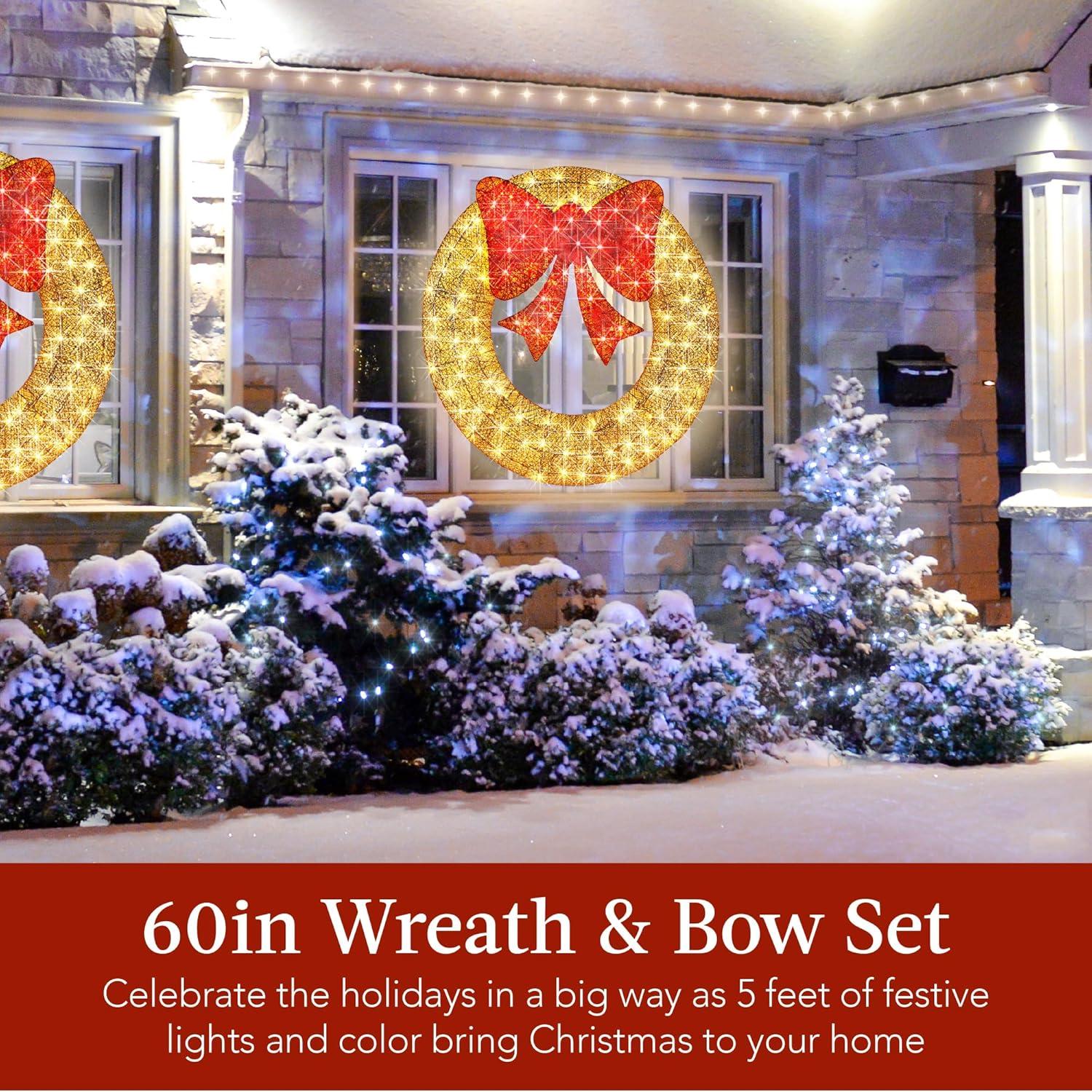 imageBest Choice Products 48in PreLit Outdoor Christmas Wreath Decoration LED Metal Holiday Decor for Home w 140 Lights Bow  GoldRedGoldRed
