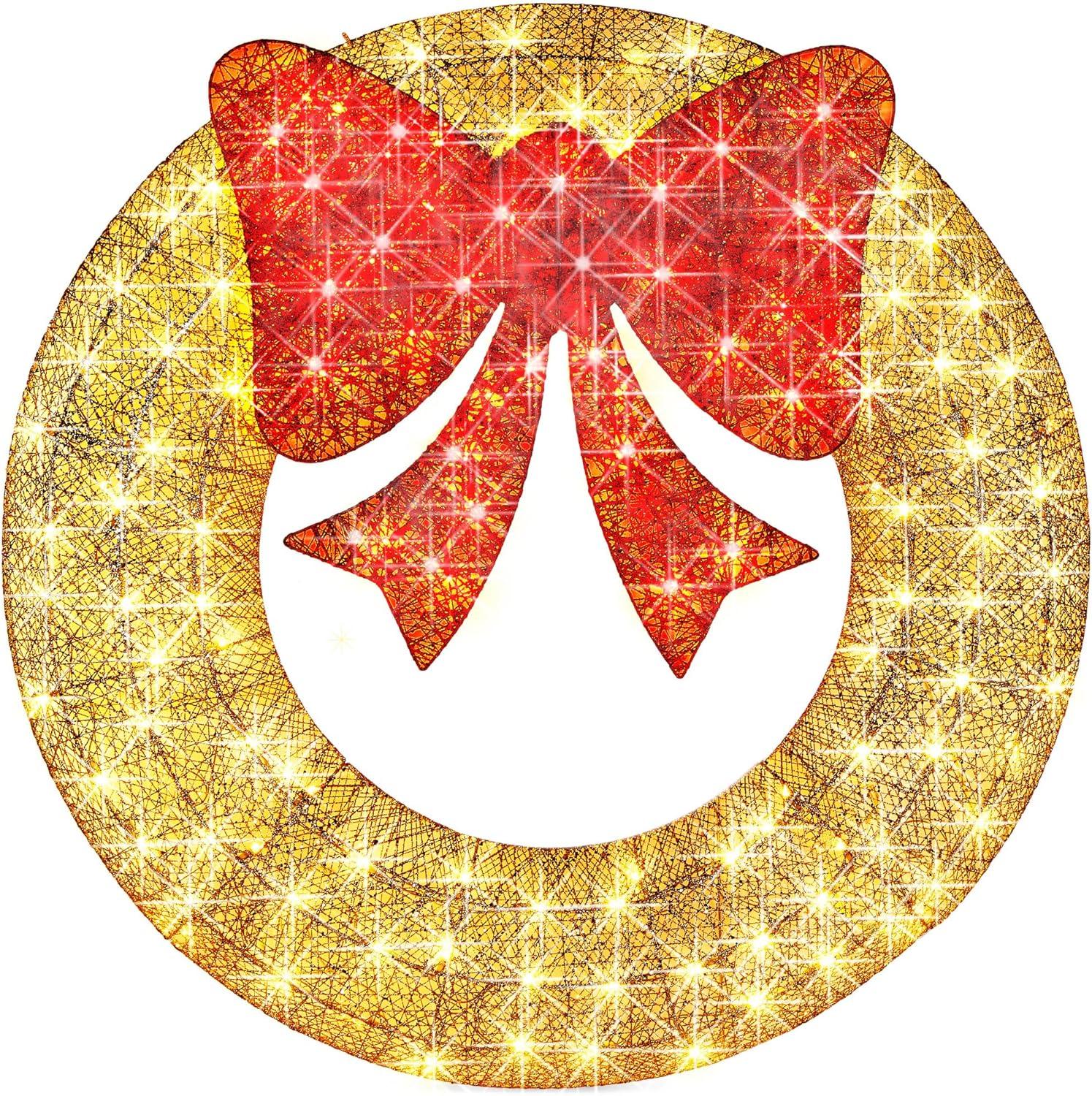 imageBest Choice Products 48in PreLit Outdoor Christmas Wreath Decoration LED Metal Holiday Decor for Home w 140 Lights Bow  GoldRedGoldRed