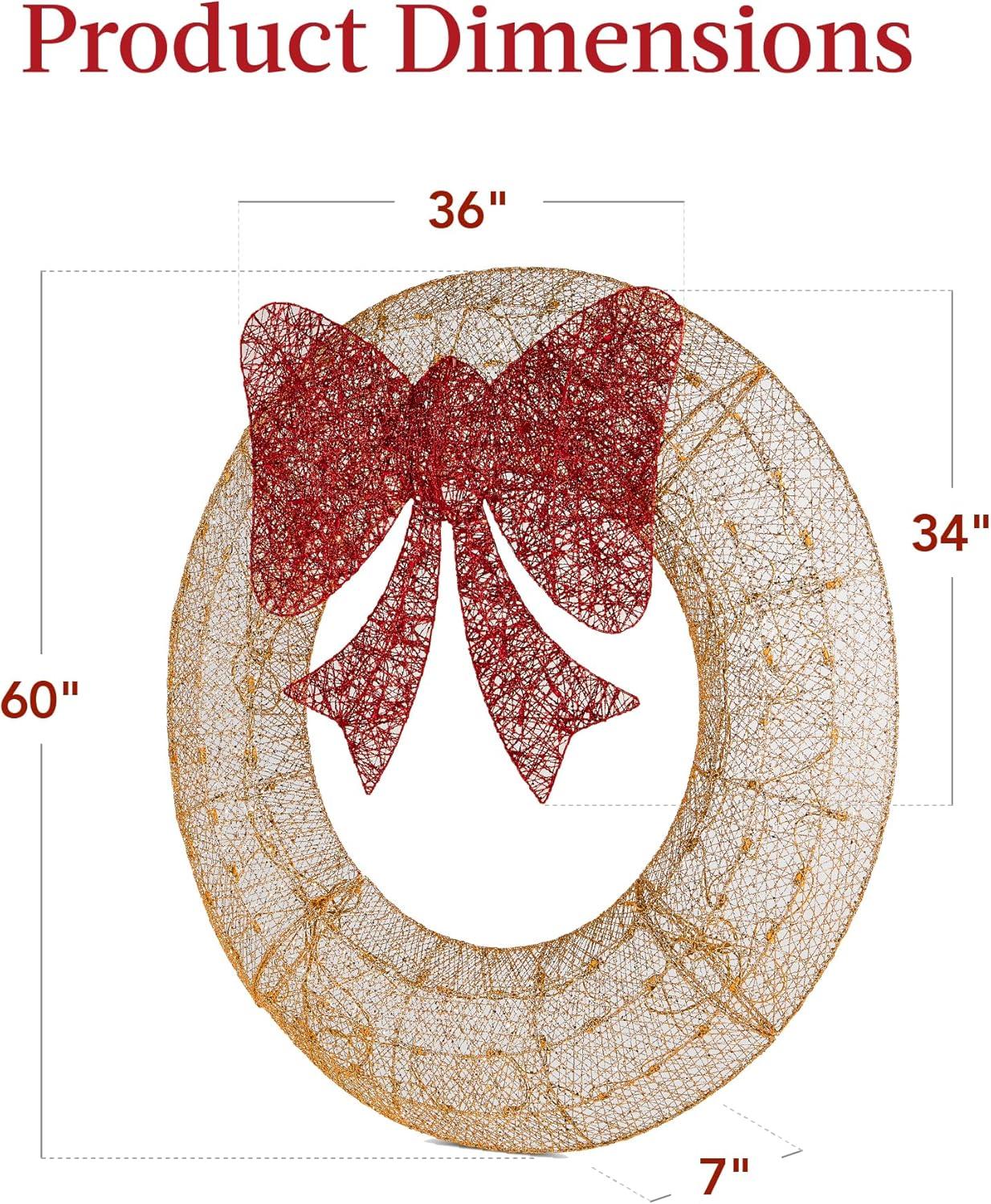 imageBest Choice Products 48in PreLit Outdoor Christmas Wreath Decoration LED Metal Holiday Decor for Home w 140 Lights Bow  GoldRedGoldRed
