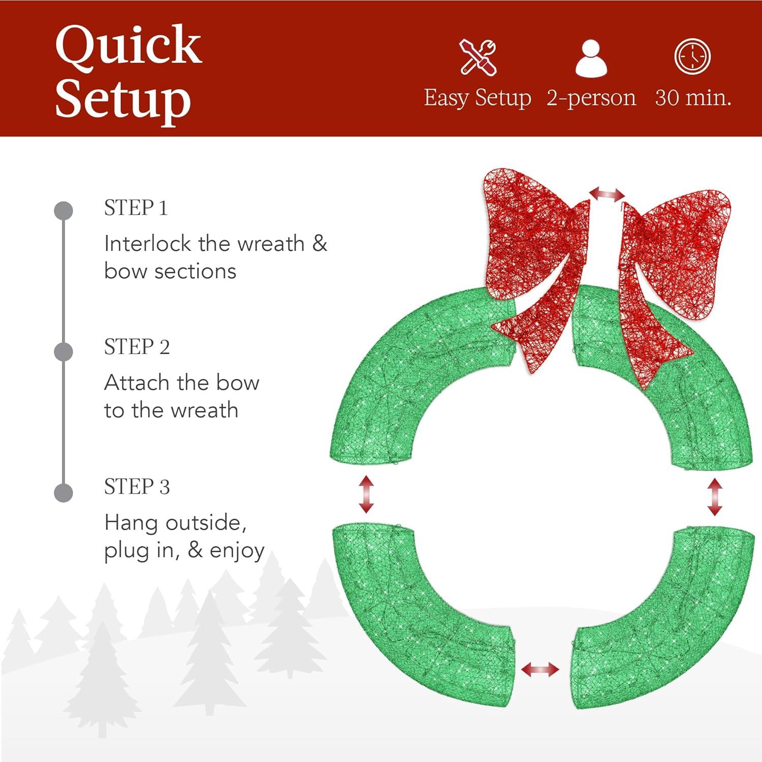 imageBest Choice Products 48in PreLit Outdoor Christmas Wreath Decoration LED Metal Holiday Decor for Home w 140 Lights Bow  GoldRedGreenRed