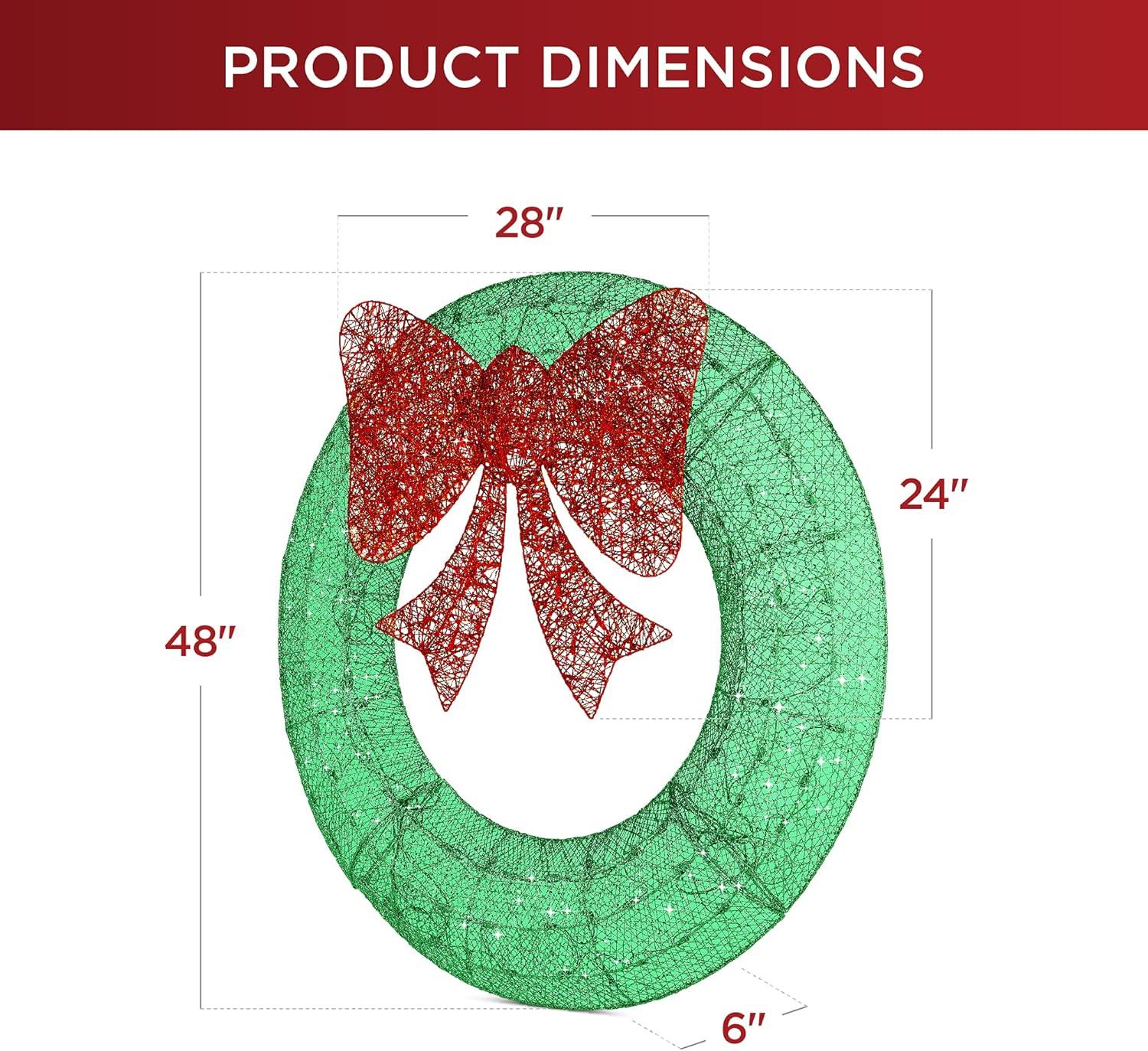 imageBest Choice Products 48in PreLit Outdoor Christmas Wreath Decoration LED Metal Holiday Decor for Home w 140 Lights Bow  GoldRedGreenRed
