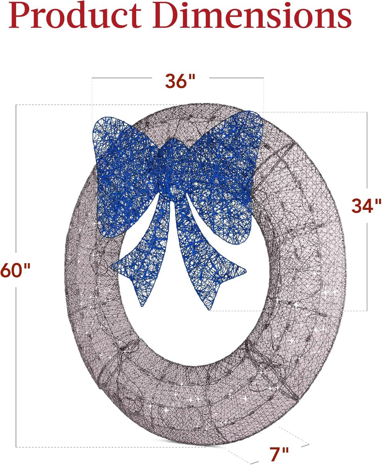 imageBest Choice Products 48in PreLit Outdoor Christmas Wreath Decoration LED Metal Holiday Decor for Home w 140 Lights Bow  GoldRedSilverBlue