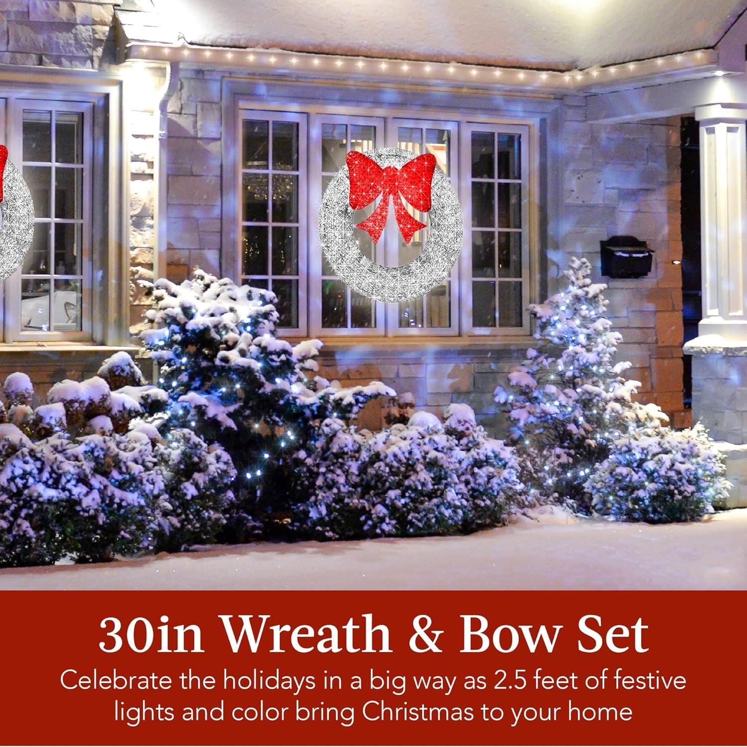 imageBest Choice Products 48in PreLit Outdoor Christmas Wreath Decoration LED Metal Holiday Decor for Home w 140 Lights Bow  GoldRedSilverRed