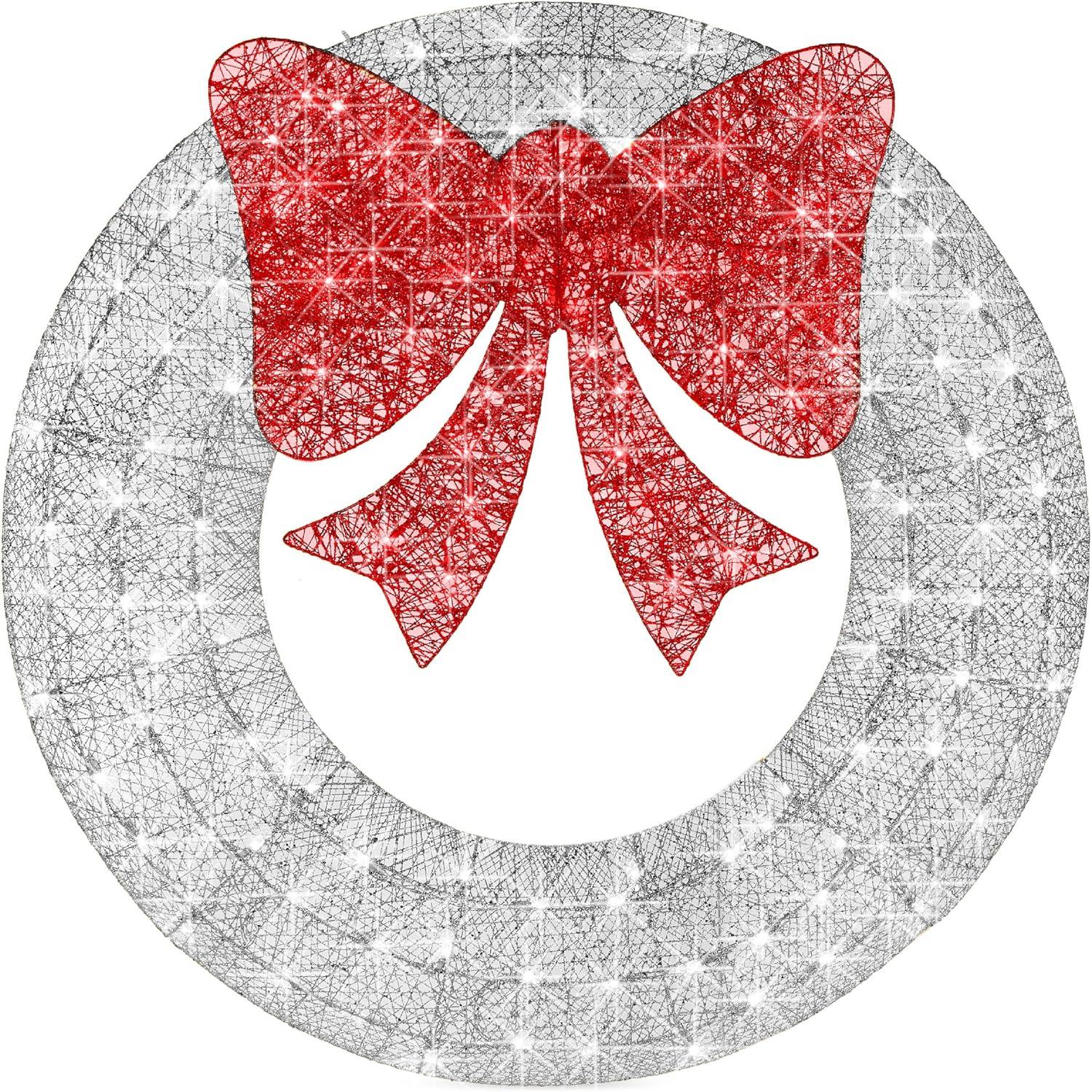 imageBest Choice Products 48in PreLit Outdoor Christmas Wreath Decoration LED Metal Holiday Decor for Home w 140 Lights Bow  GoldRedSilverRed