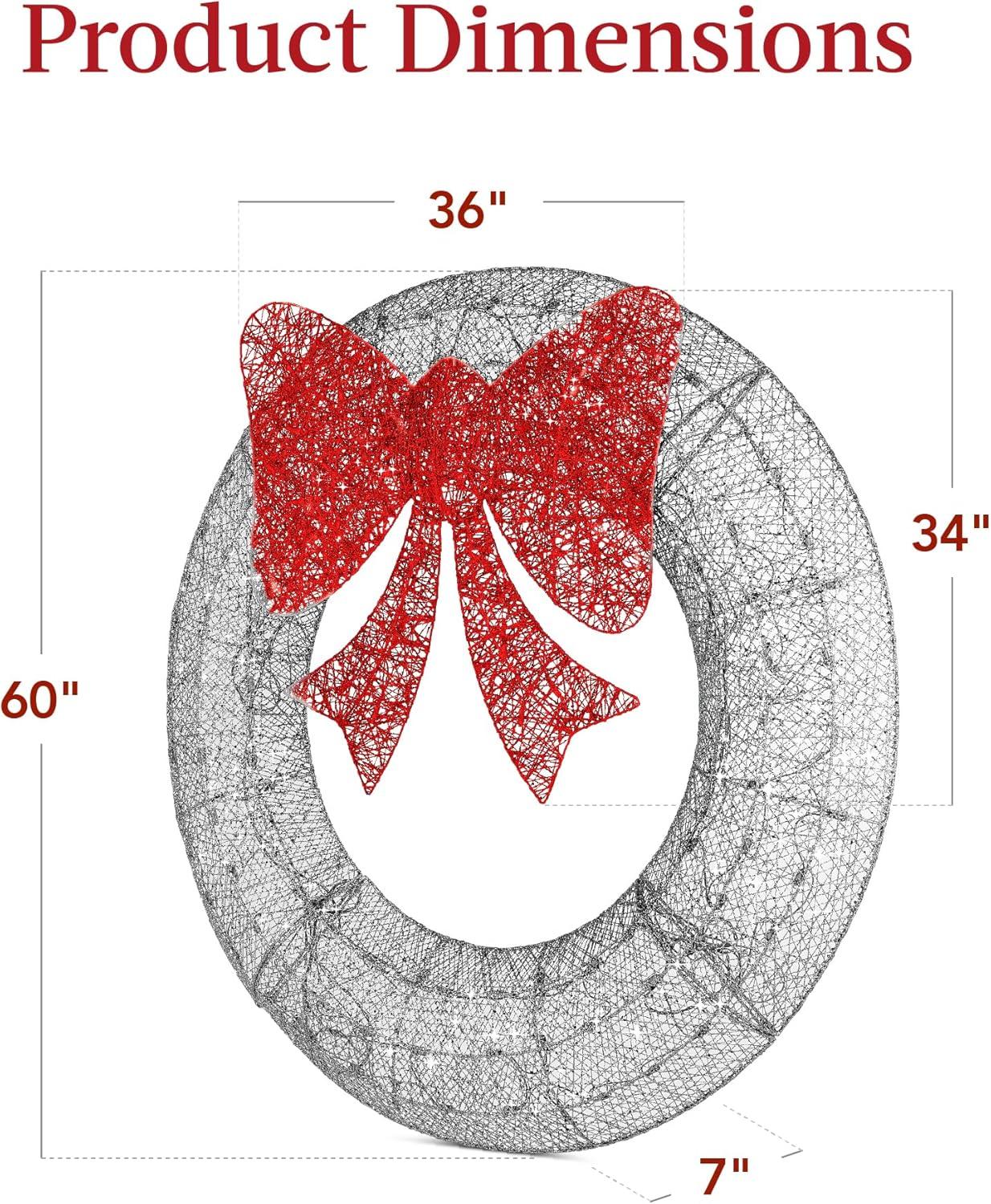 imageBest Choice Products 48in PreLit Outdoor Christmas Wreath Decoration LED Metal Holiday Decor for Home w 140 Lights Bow  GoldRedSilverRed