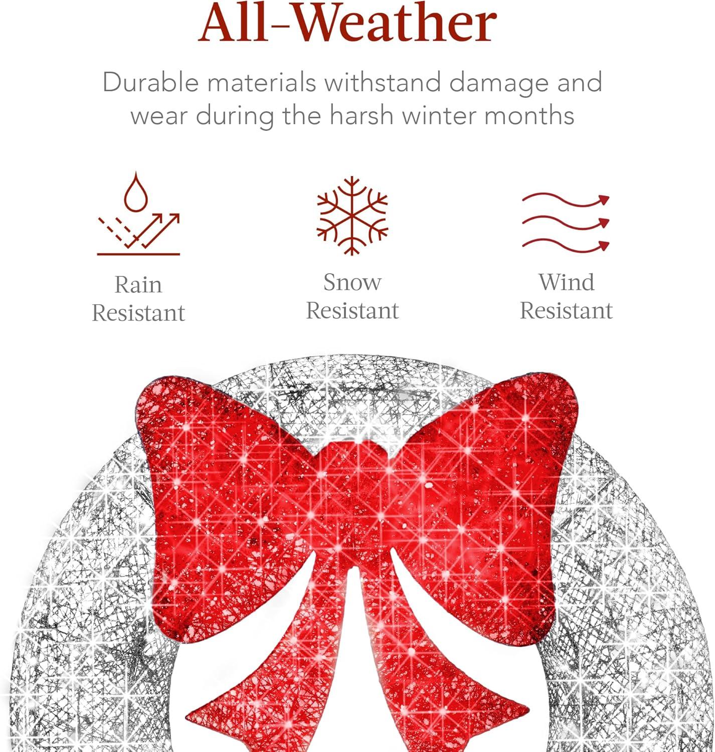 imageBest Choice Products 48in PreLit Outdoor Christmas Wreath Decoration LED Metal Holiday Decor for Home w 140 Lights Bow  GoldRedSilverRed