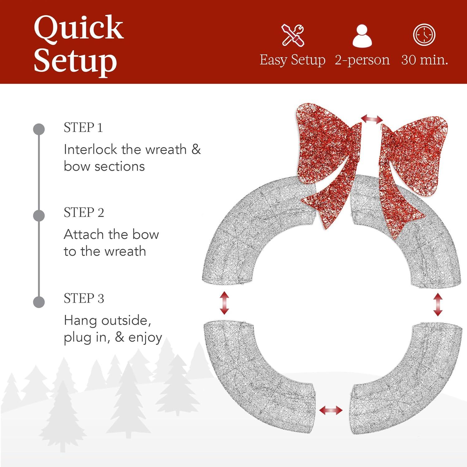 imageBest Choice Products 48in PreLit Outdoor Christmas Wreath Decoration LED Metal Holiday Decor for Home w 140 Lights Bow  GoldRedSilverRed