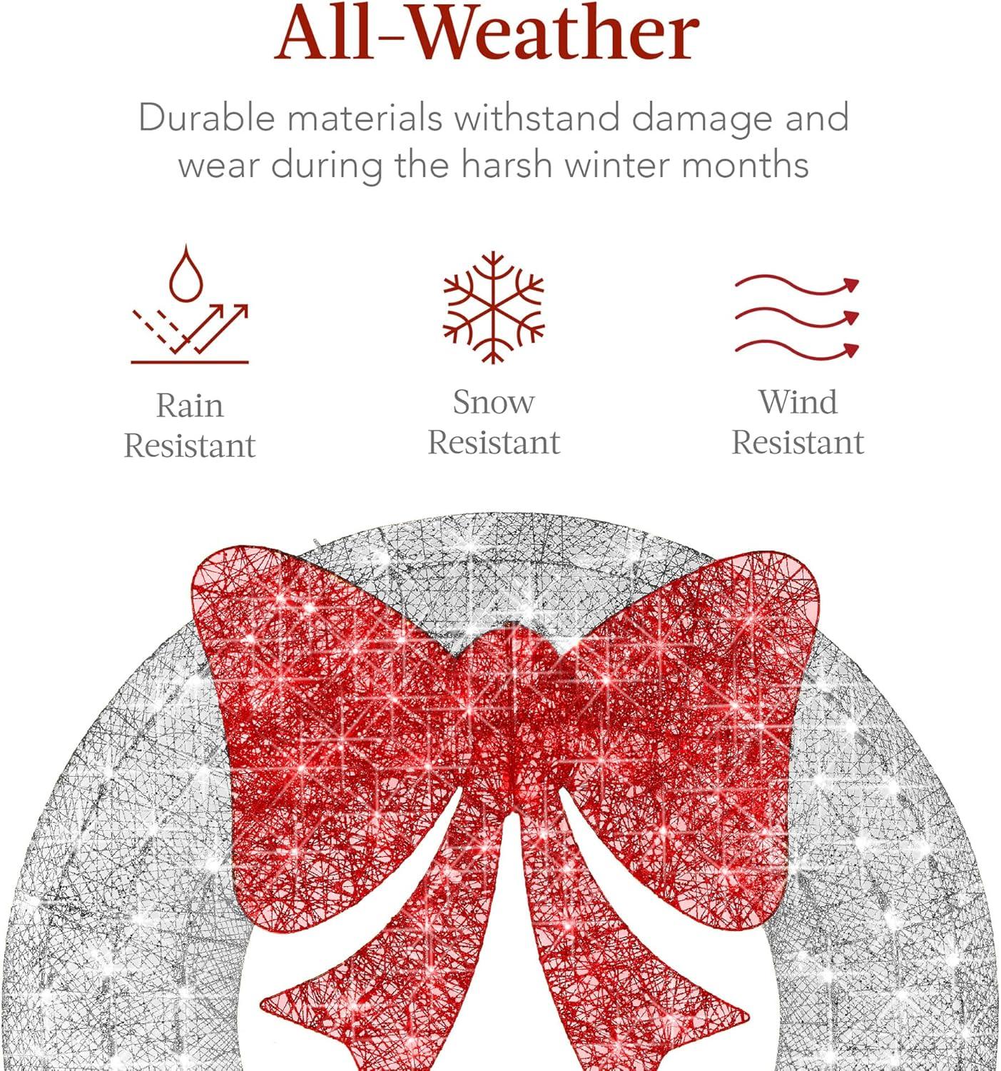 imageBest Choice Products 48in PreLit Outdoor Christmas Wreath Decoration LED Metal Holiday Decor for Home w 140 Lights Bow  GoldRedSilverRed