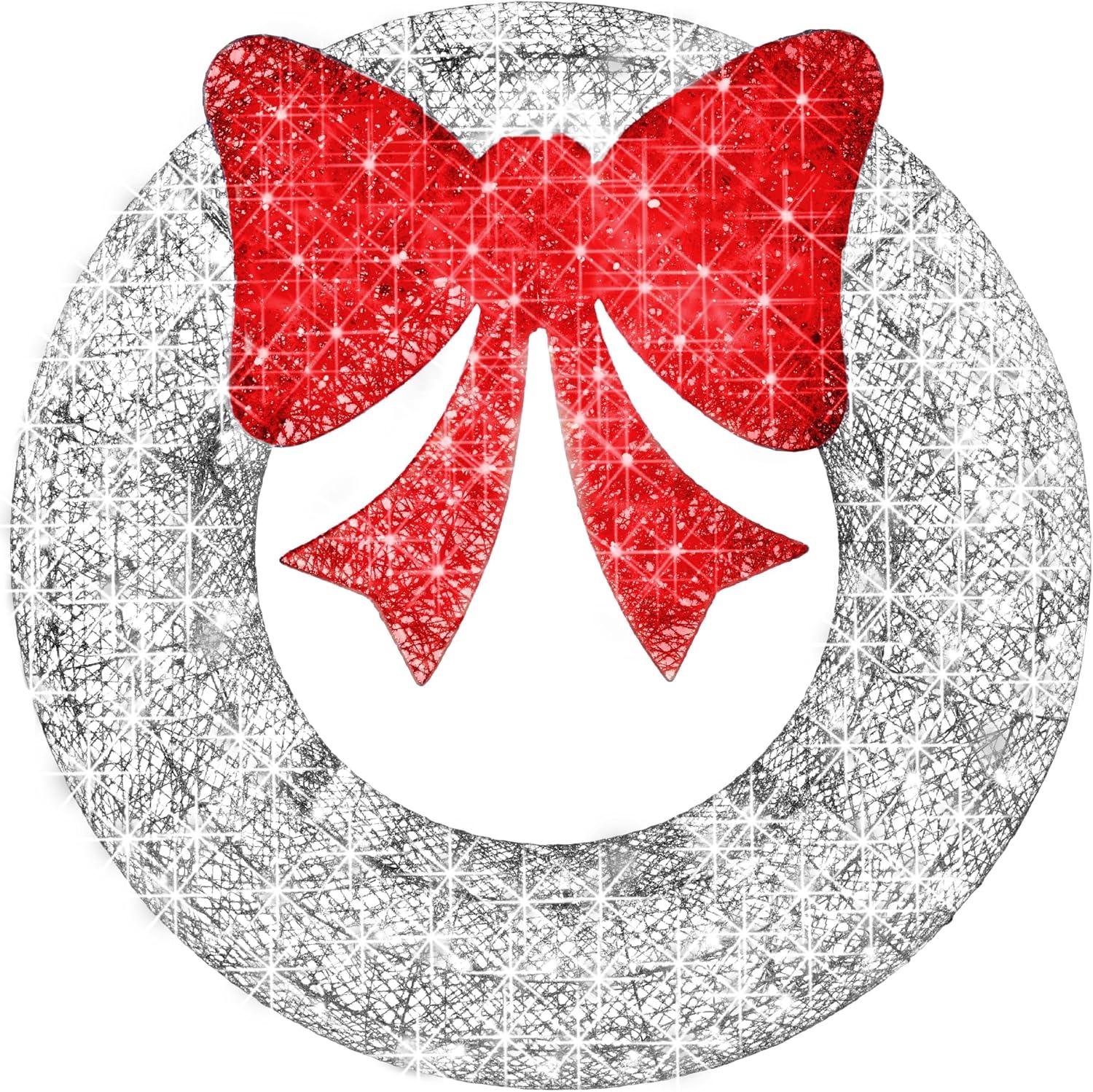 imageBest Choice Products 48in PreLit Outdoor Christmas Wreath Decoration LED Metal Holiday Decor for Home w 140 Lights Bow  GoldRedSilverRed