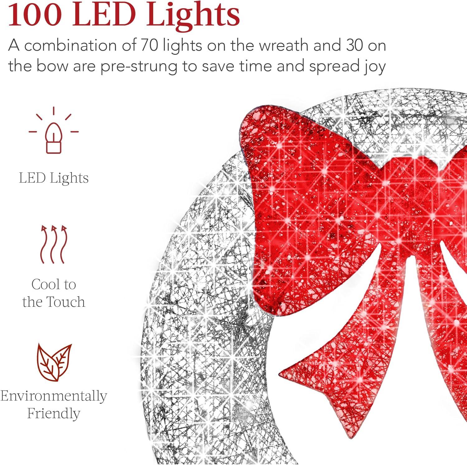 imageBest Choice Products 48in PreLit Outdoor Christmas Wreath Decoration LED Metal Holiday Decor for Home w 140 Lights Bow  GoldRedSilverRed