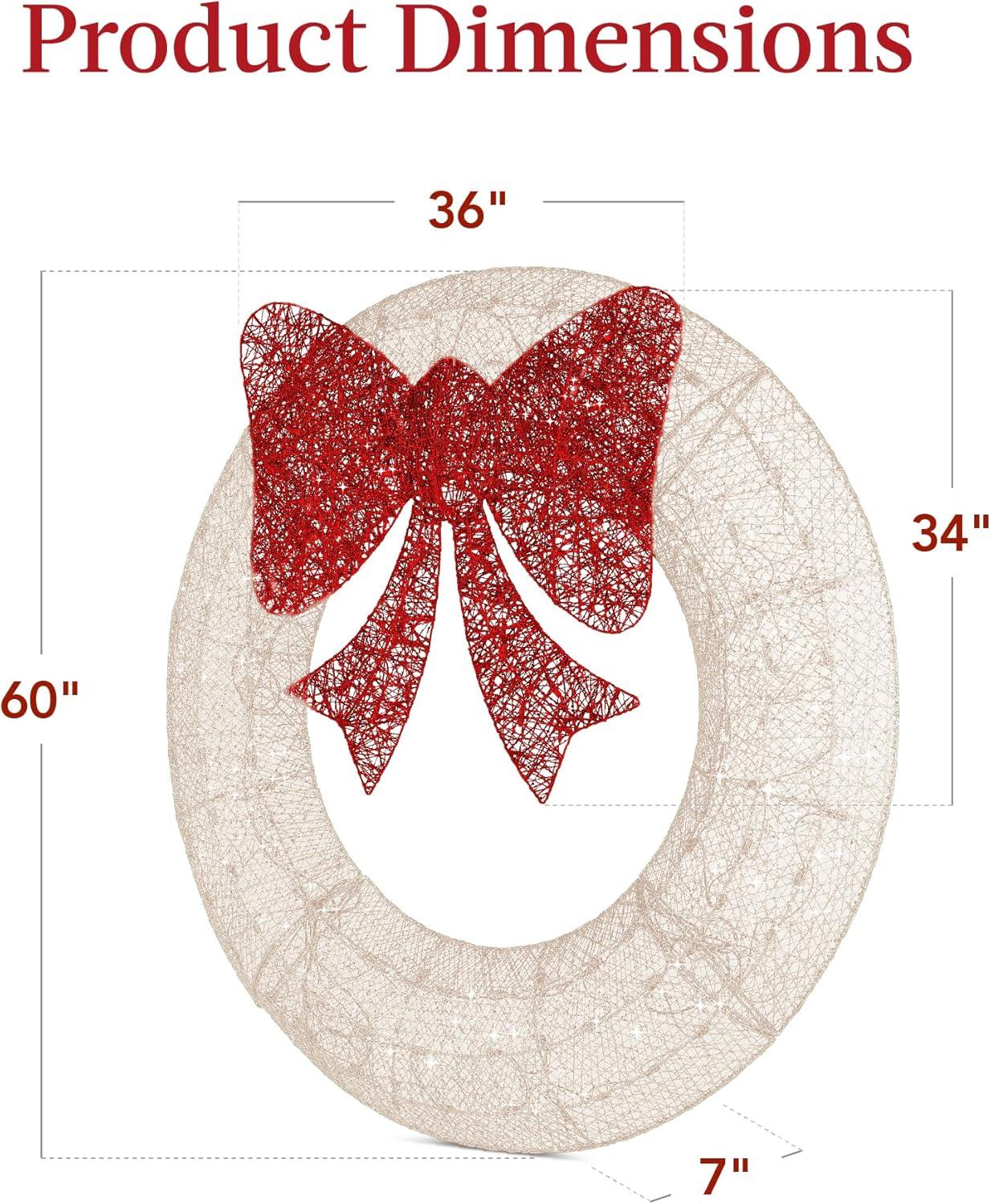 imageBest Choice Products 48in PreLit Outdoor Christmas Wreath Decoration LED Metal Holiday Decor for Home w 140 Lights Bow  GoldRedWhiteRed