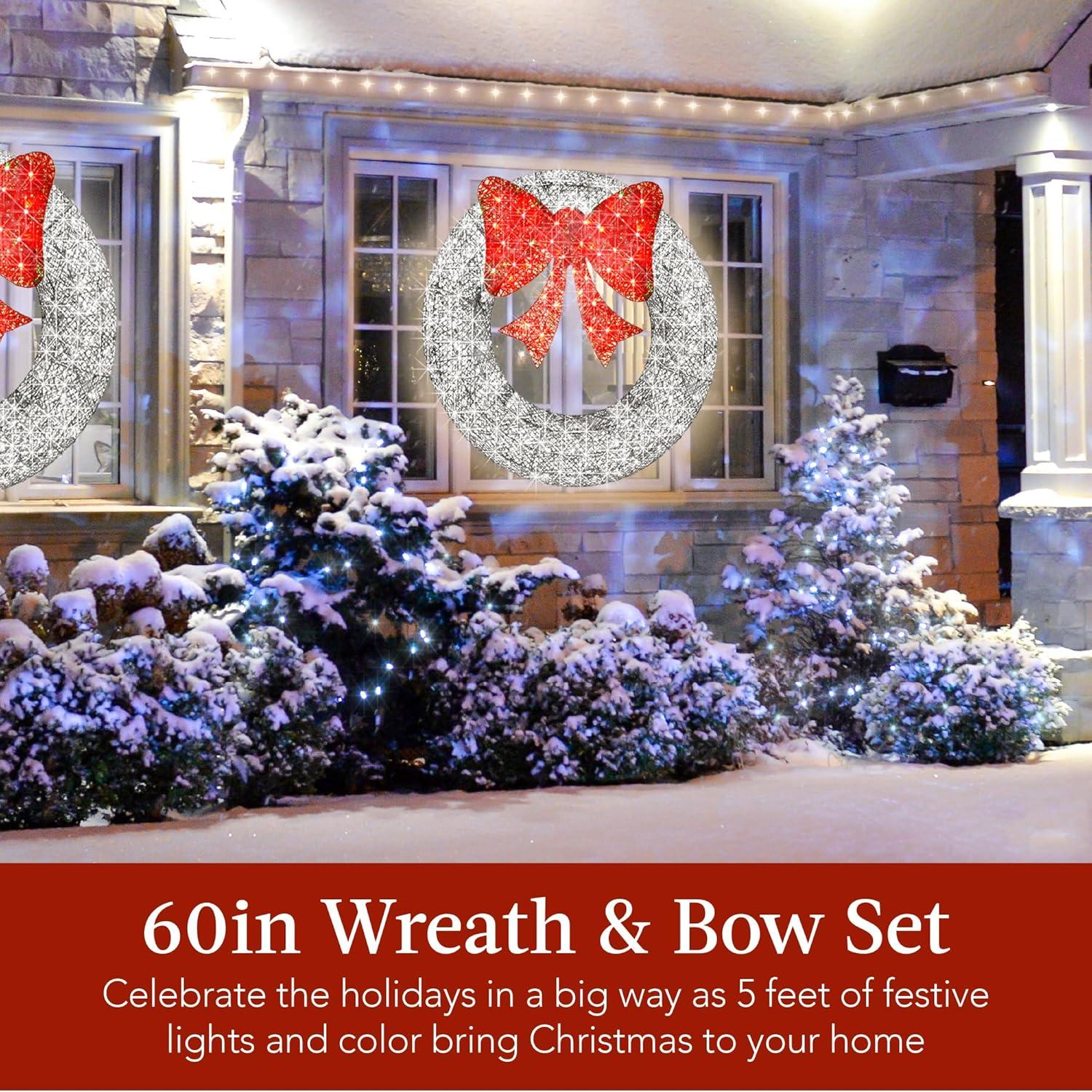 imageBest Choice Products 48in PreLit Outdoor Christmas Wreath Decoration LED Metal Holiday Decor for Home w 140 Lights Bow  GoldRedWhiteRed