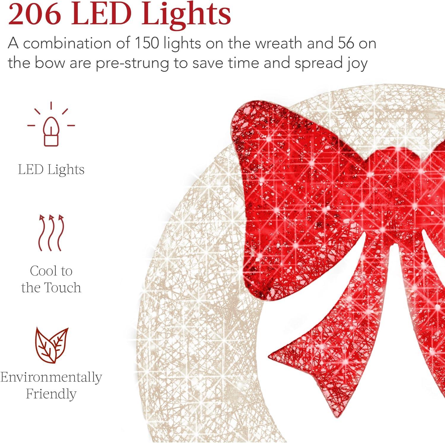 imageBest Choice Products 48in PreLit Outdoor Christmas Wreath Decoration LED Metal Holiday Decor for Home w 140 Lights Bow  GoldRedWhiteRed