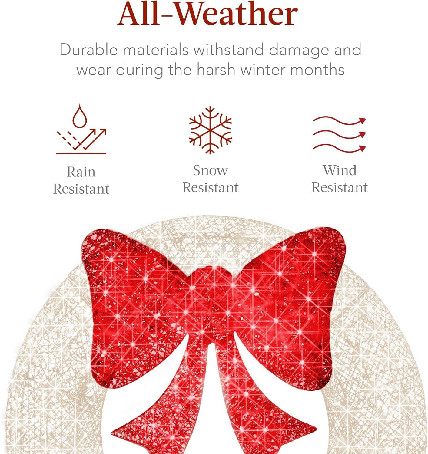 imageBest Choice Products 48in PreLit Outdoor Christmas Wreath Decoration LED Metal Holiday Decor for Home w 140 Lights Bow  GoldRedWhiteRed