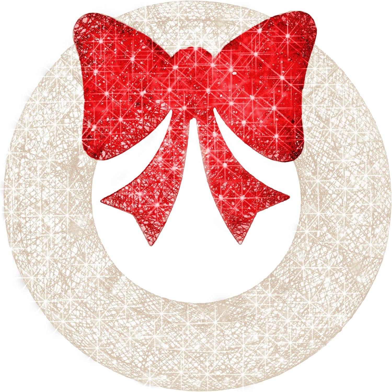 imageBest Choice Products 48in PreLit Outdoor Christmas Wreath Decoration LED Metal Holiday Decor for Home w 140 Lights Bow  GoldRedWhiteRed