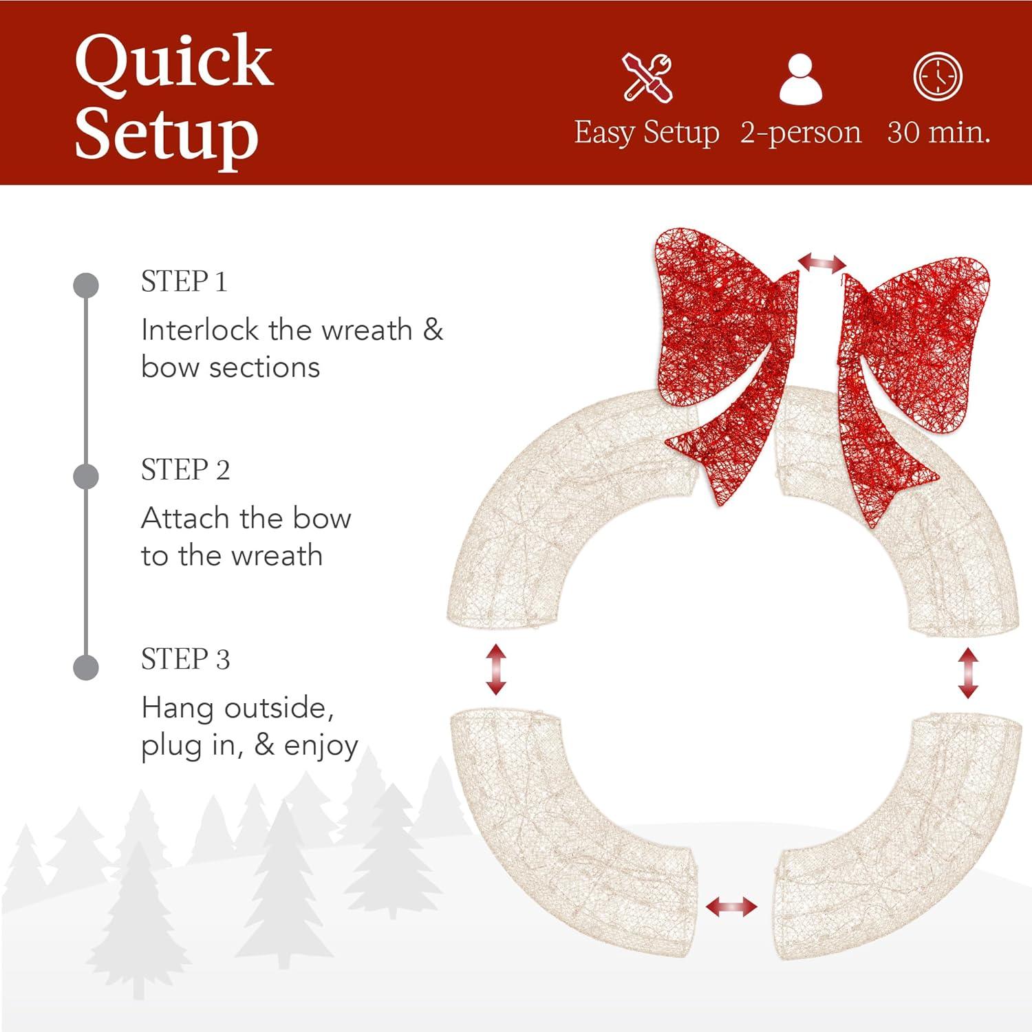 imageBest Choice Products 48in PreLit Outdoor Christmas Wreath Decoration LED Metal Holiday Decor for Home w 140 Lights Bow  GoldRedWhiteRed