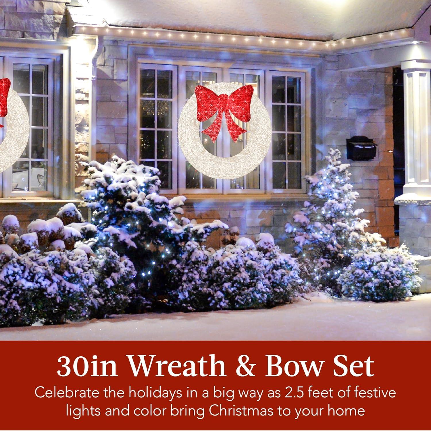 imageBest Choice Products 48in PreLit Outdoor Christmas Wreath Decoration LED Metal Holiday Decor for Home w 140 Lights Bow  GoldRedWhiteRed