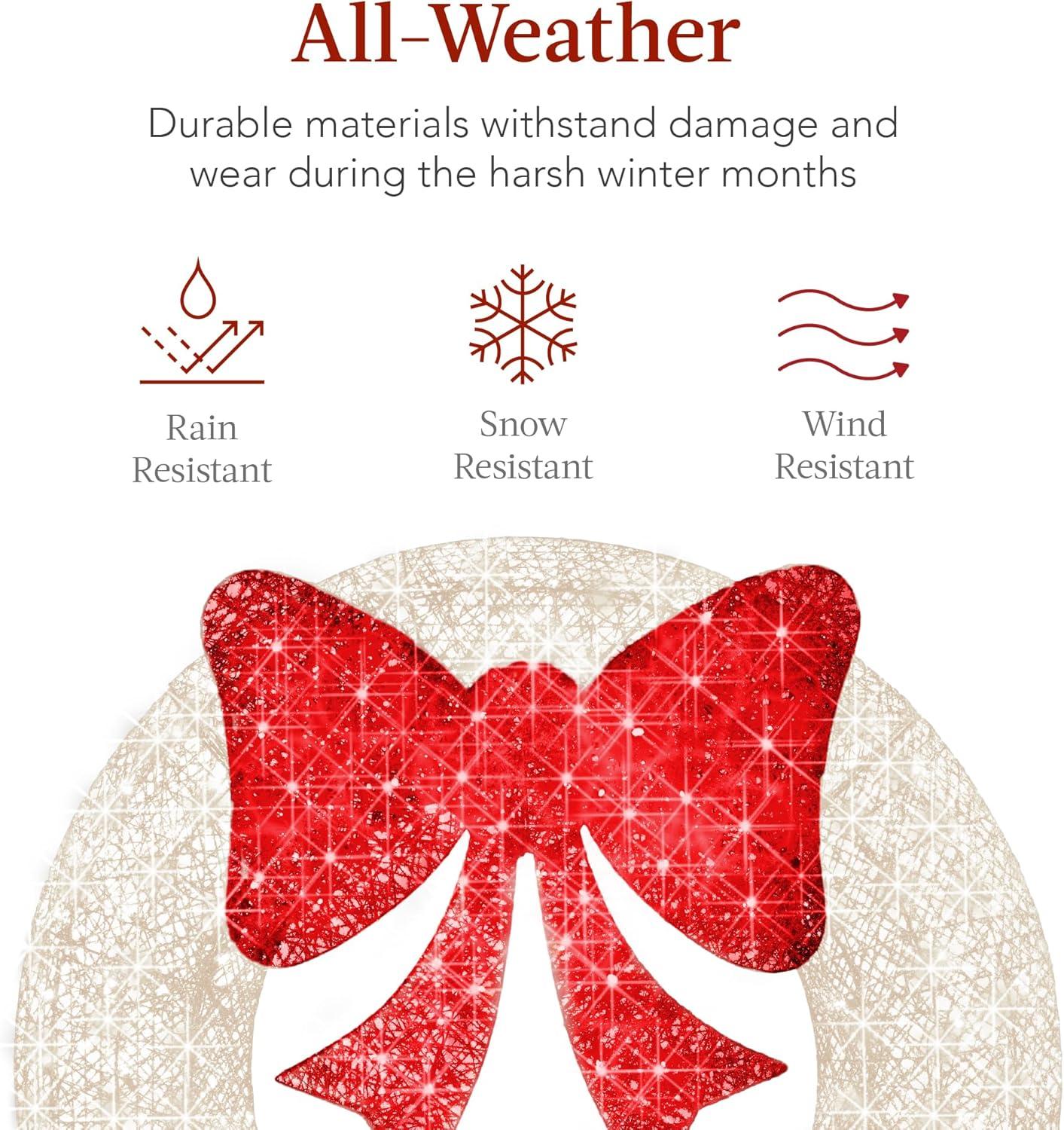 imageBest Choice Products 48in PreLit Outdoor Christmas Wreath Decoration LED Metal Holiday Decor for Home w 140 Lights Bow  GoldRedWhiteRed