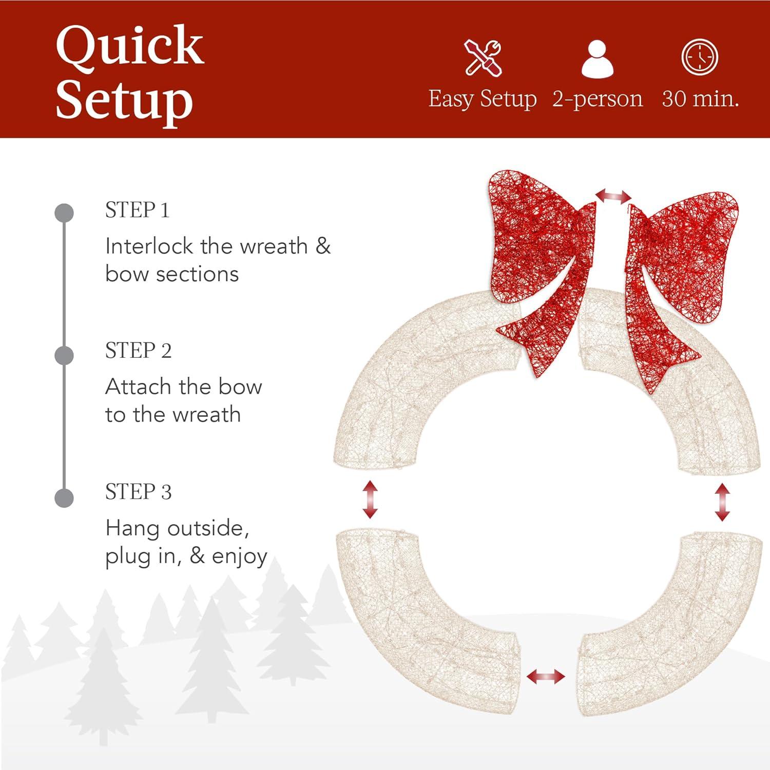 imageBest Choice Products 48in PreLit Outdoor Christmas Wreath Decoration LED Metal Holiday Decor for Home w 140 Lights Bow  GoldRedWhiteRed