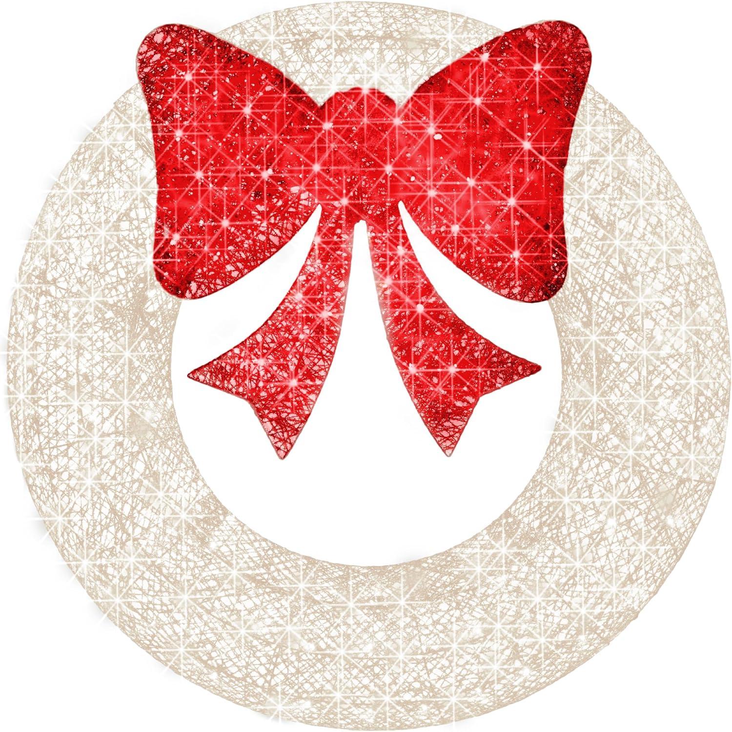 imageBest Choice Products 48in PreLit Outdoor Christmas Wreath Decoration LED Metal Holiday Decor for Home w 140 Lights Bow  GoldRedWhiteRed