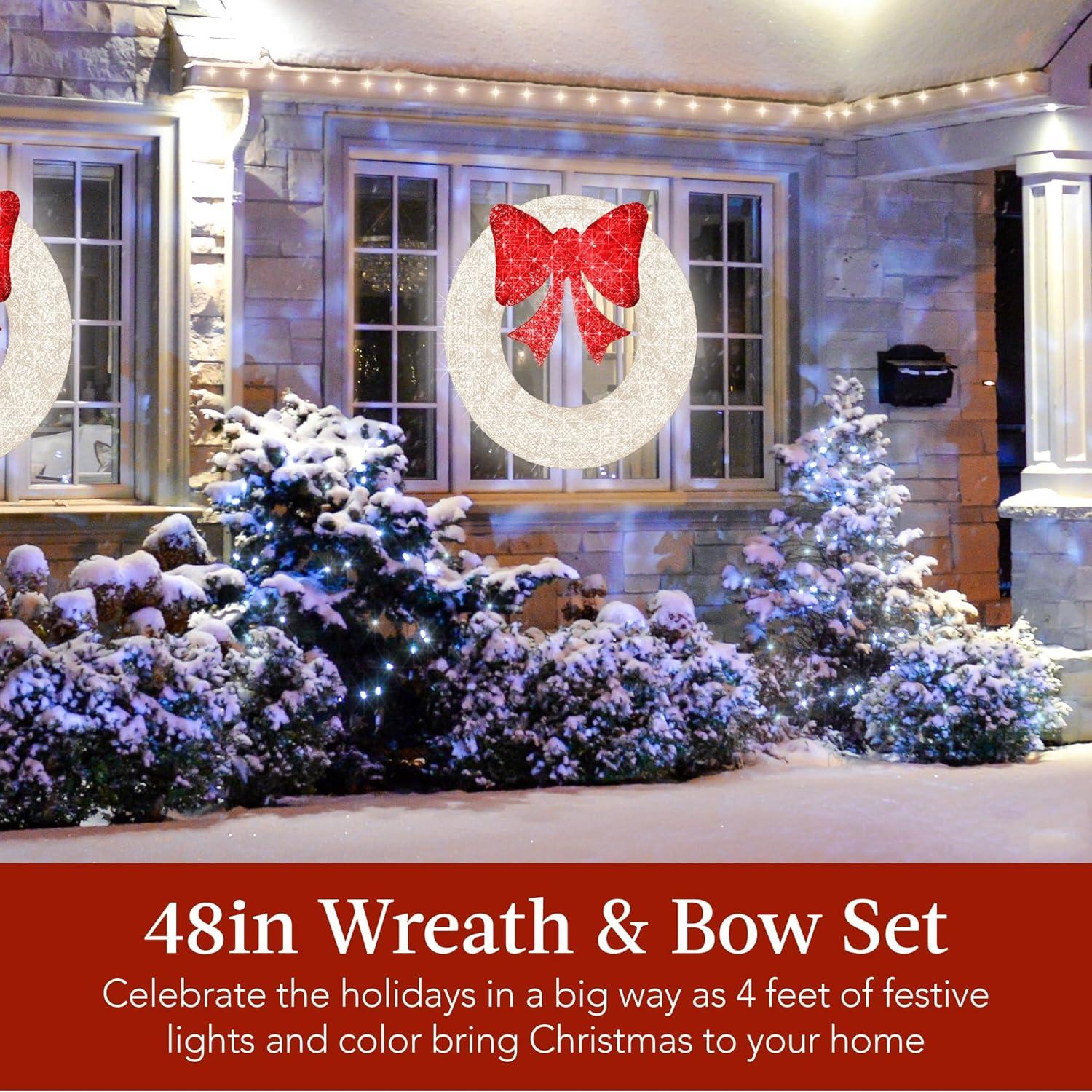 imageBest Choice Products 48in PreLit Outdoor Christmas Wreath Decoration LED Metal Holiday Decor for Home w 140 Lights Bow  GoldRedWhiteRed