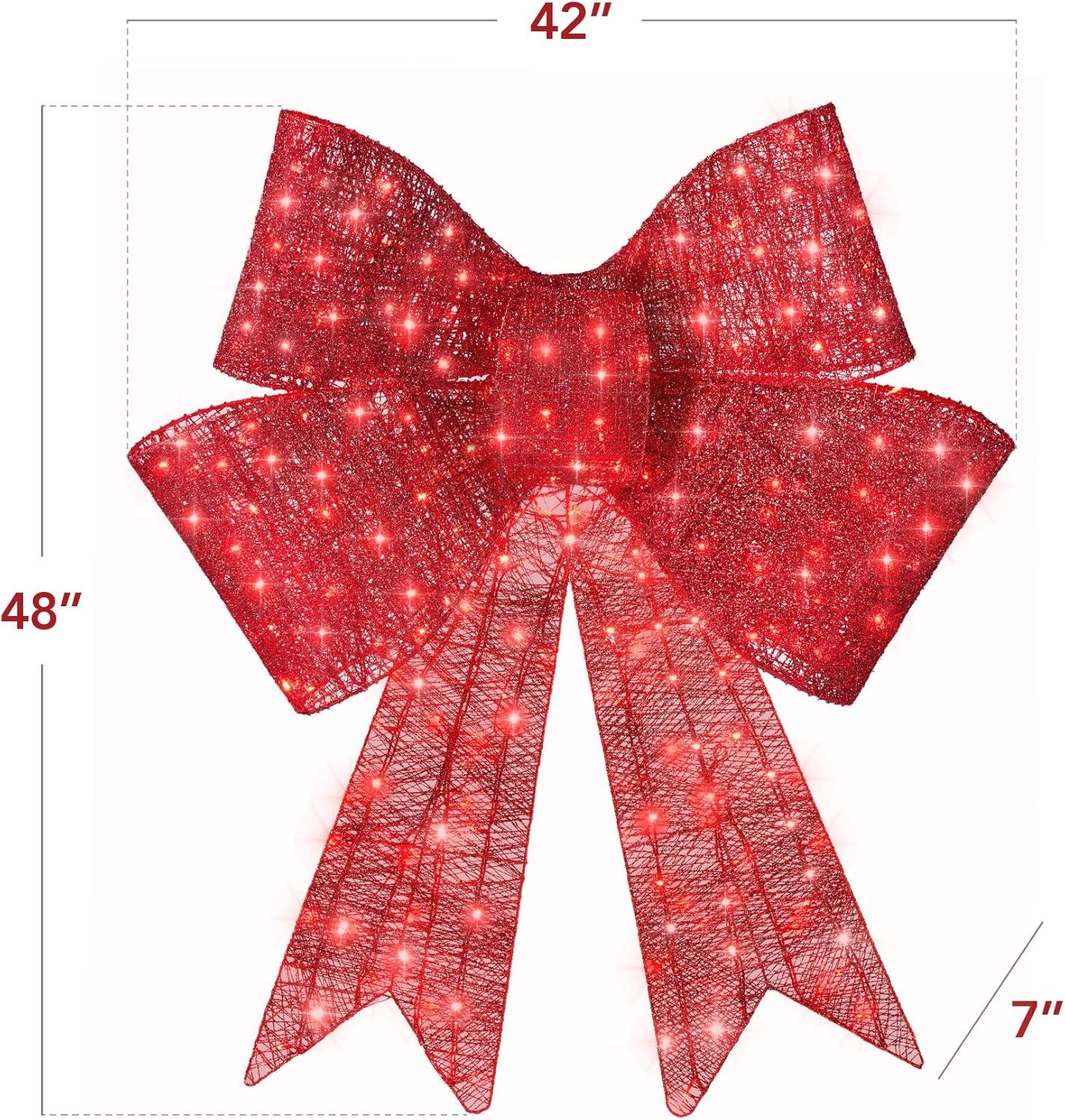 imageBest Choice Products 48in PreLit XL Christmas Bow Decoration Large Outdoor LED Holiday Yard Dcor w 200 Lights 8 Light Functions Timer HookRed