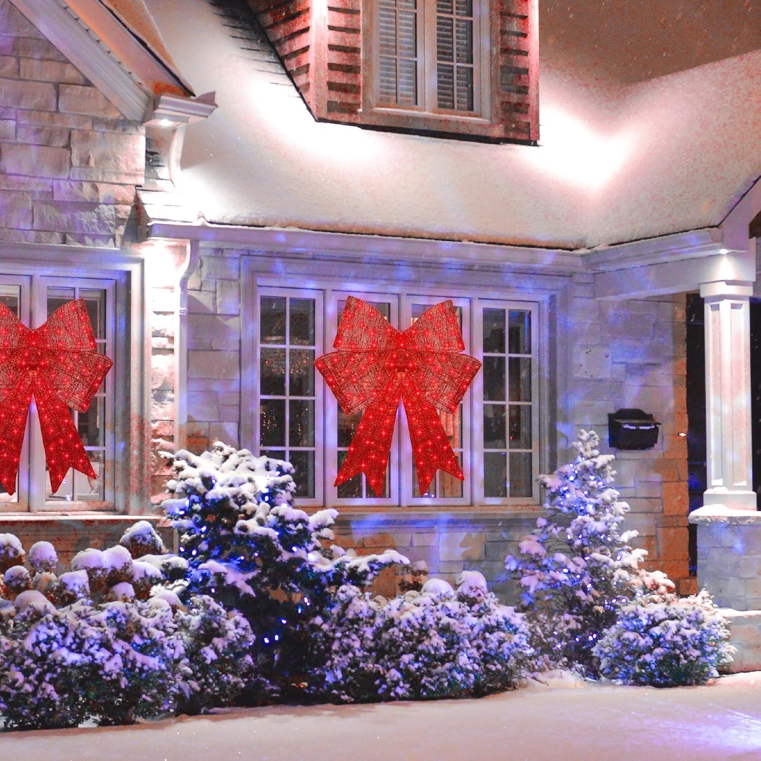imageBest Choice Products 48in PreLit XL Christmas Bow Decoration Large Outdoor LED Holiday Yard Dcor w 200 Lights 8 Light Functions Timer HookRed