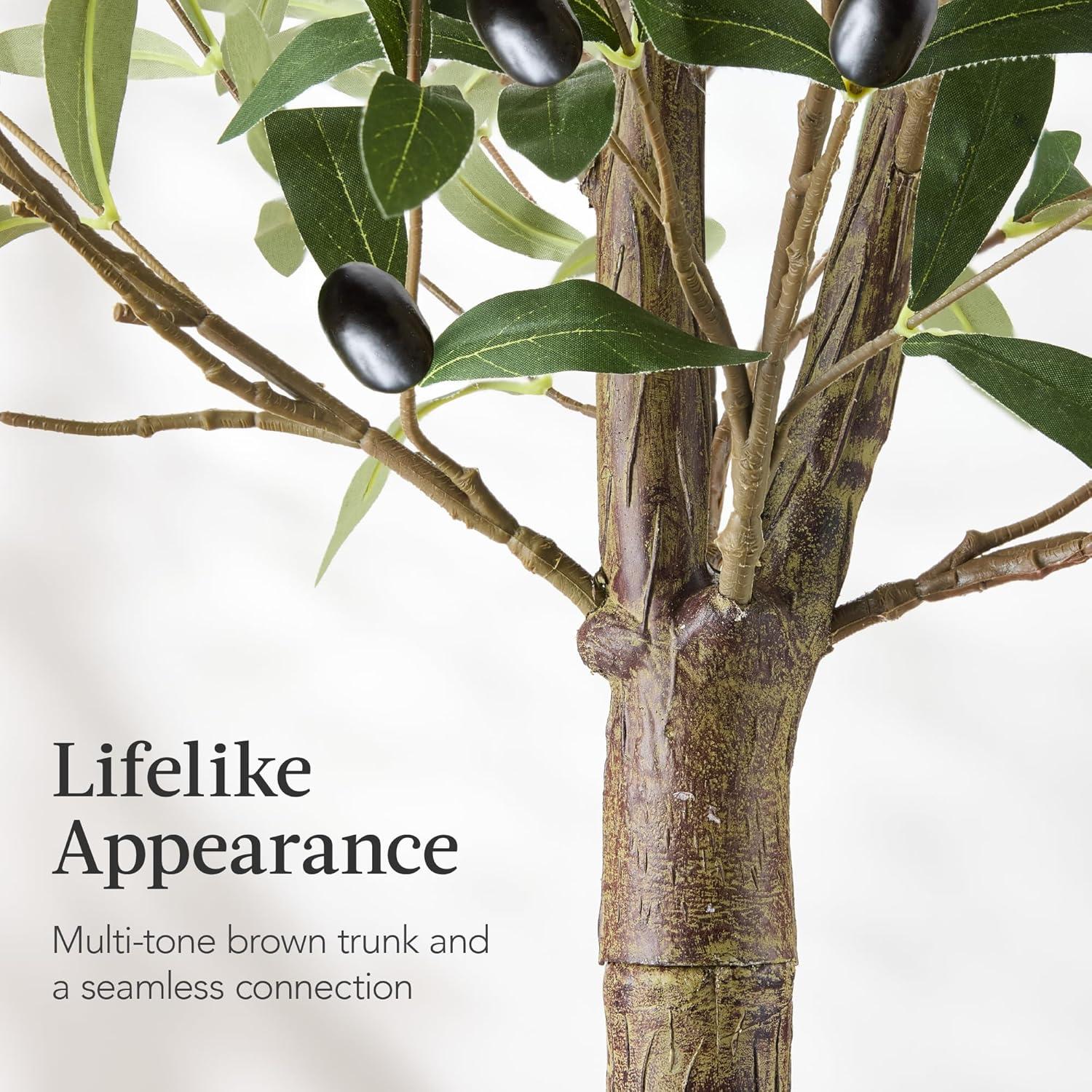imageBest Choice Products 5Ft Artificial Olive Tree Lifelike Faux Tree wPlanter Pot Indoor Home Office Accent Decor Realistic Trunk Fruit Fake Plant5ft