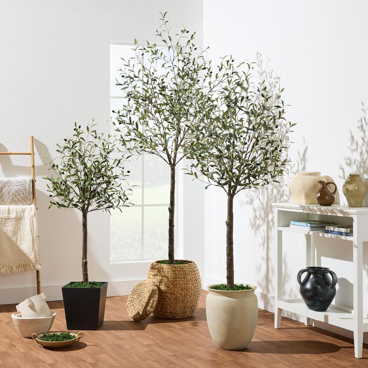 imageBest Choice Products 5Ft Artificial Olive Tree Lifelike Faux Tree wPlanter Pot Indoor Home Office Accent Decor Realistic Trunk Fruit Fake Plant65ft
