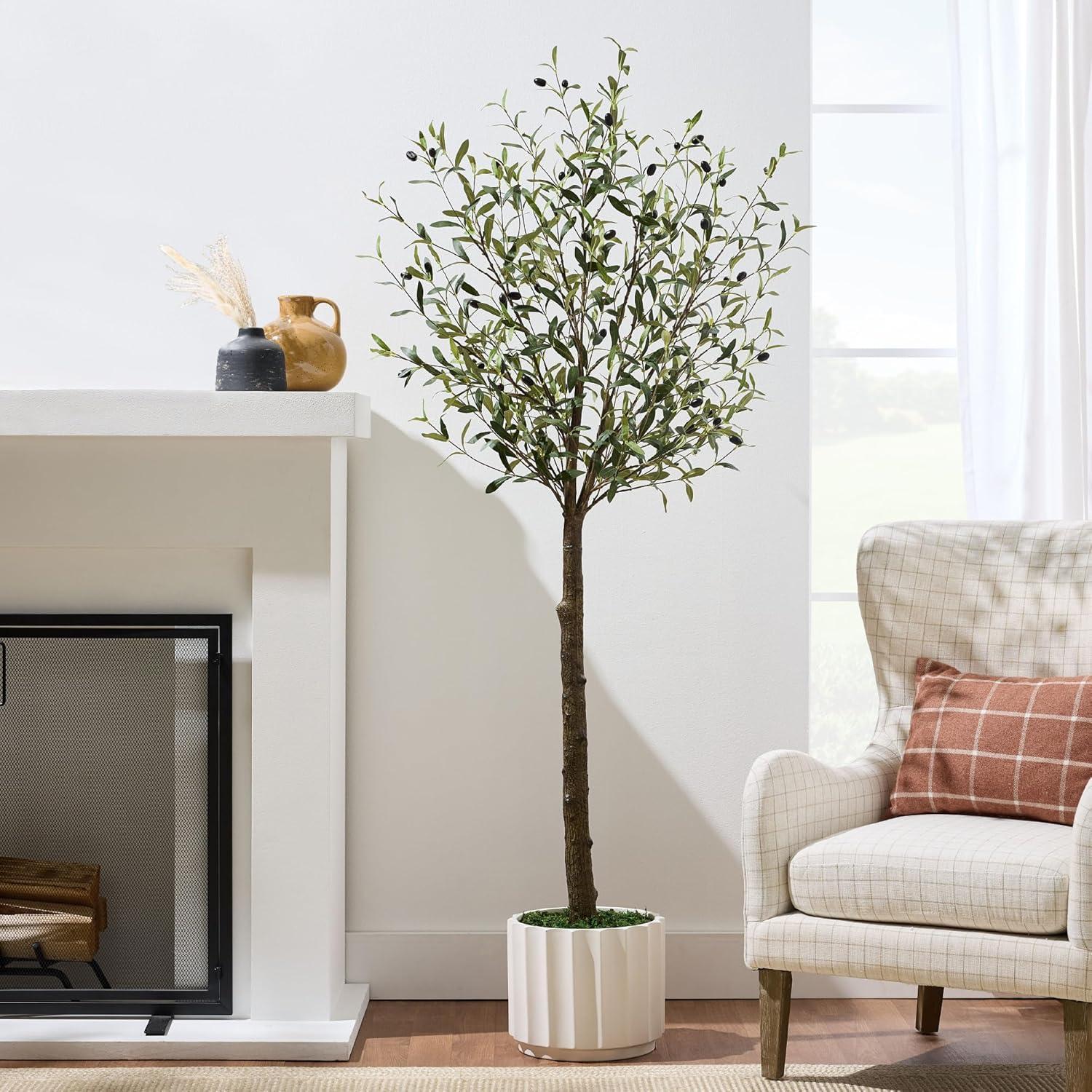 imageBest Choice Products 5Ft Artificial Olive Tree Lifelike Faux Tree wPlanter Pot Indoor Home Office Accent Decor Realistic Trunk Fruit Fake Plant65ft