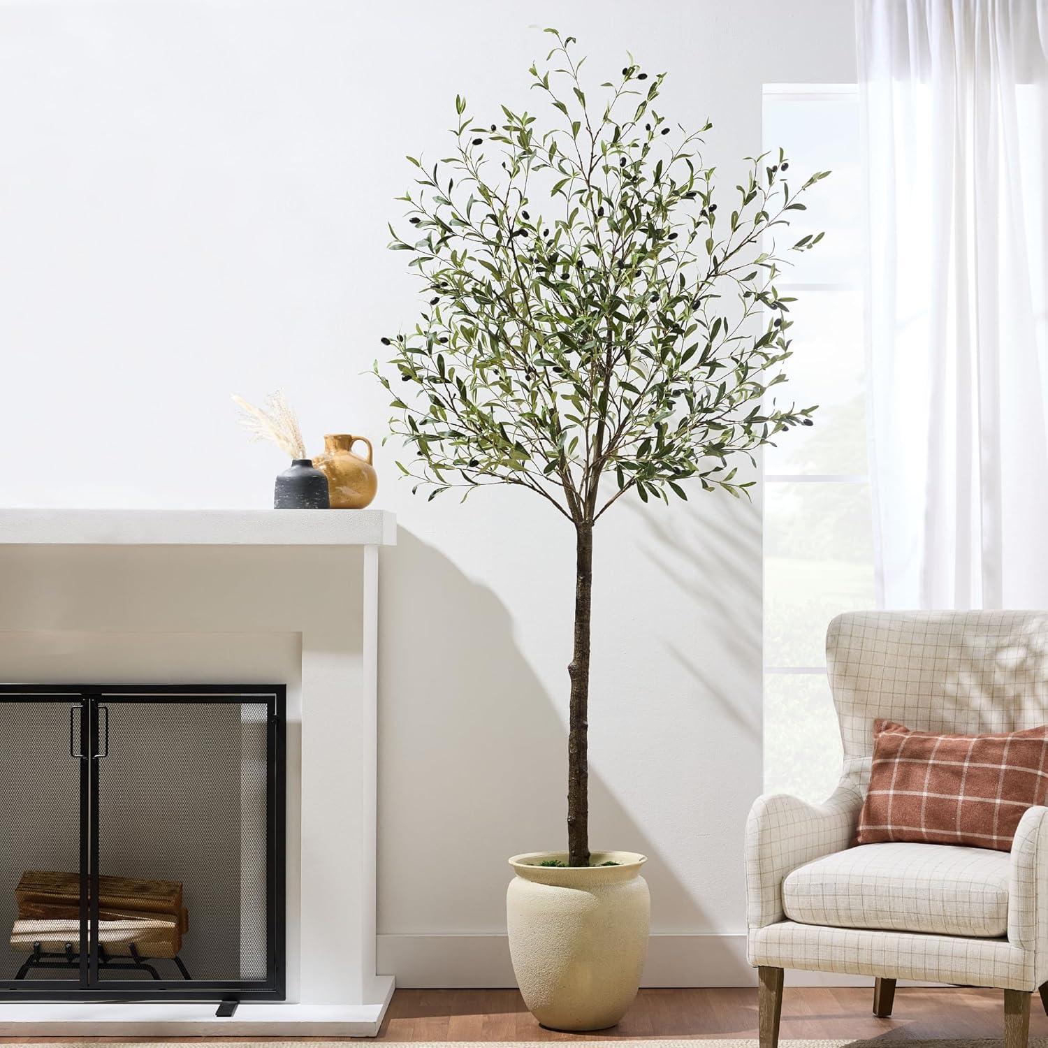 imageBest Choice Products 5Ft Artificial Olive Tree Lifelike Faux Tree wPlanter Pot Indoor Home Office Accent Decor Realistic Trunk Fruit Fake Plant8ft