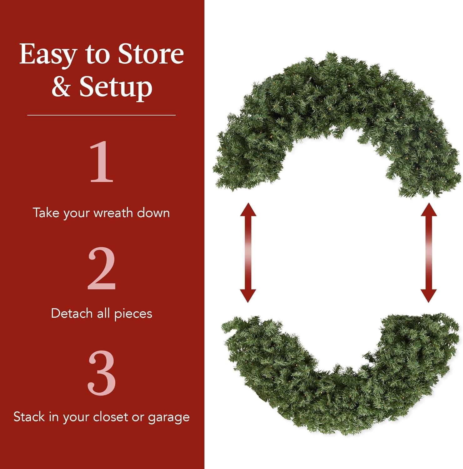 imageBest Choice Products 60in Large Artificial PreLit Fir Christmas Wreath Holiday Accent Decoration for Door Mantel wRed Lighted Bow 375 LED Lights 930 PVC Tips Power Plugin48in