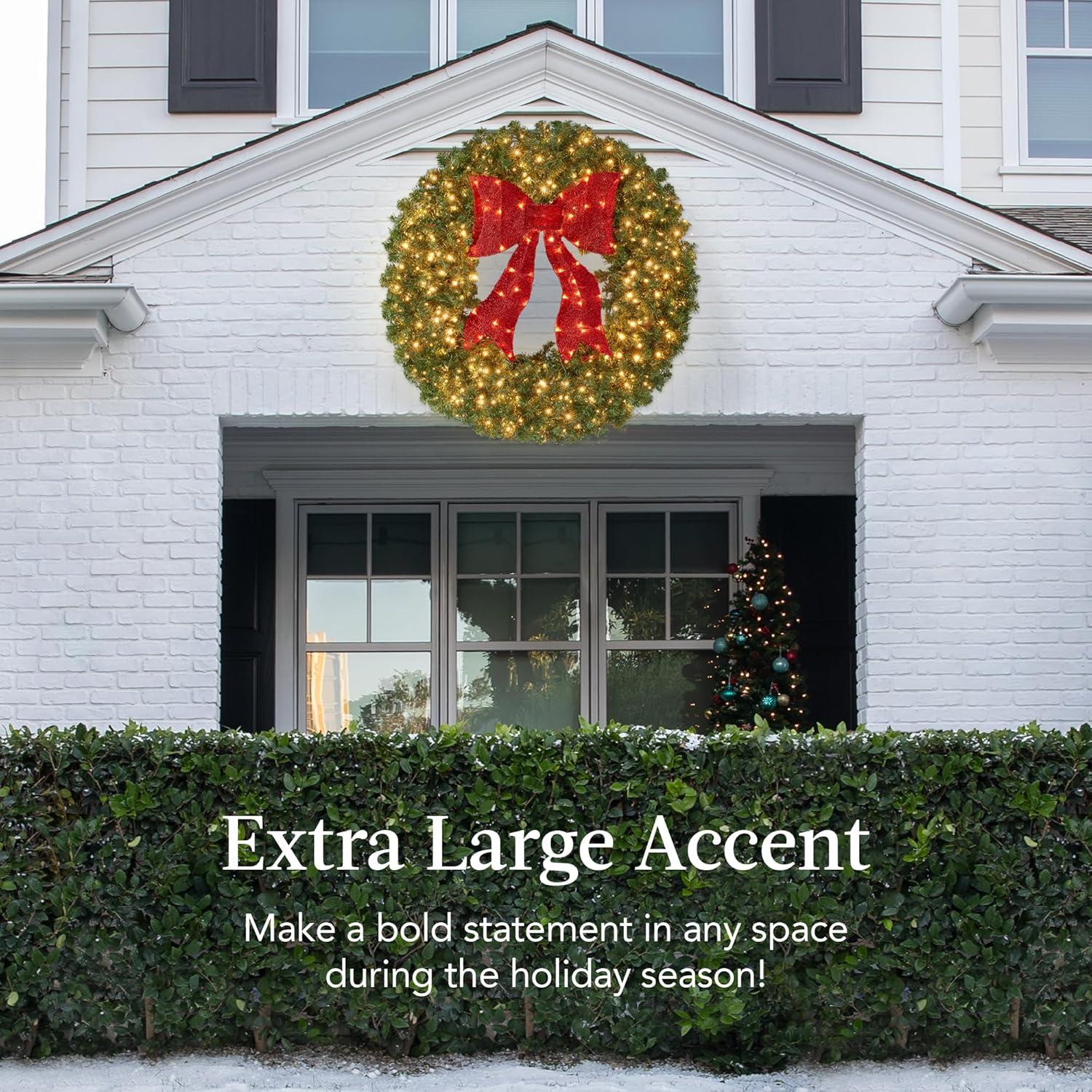 imageBest Choice Products 60in Large Artificial PreLit Fir Christmas Wreath Holiday Accent Decoration for Door Mantel wRed Lighted Bow 375 LED Lights 930 PVC Tips Power Plugin48in