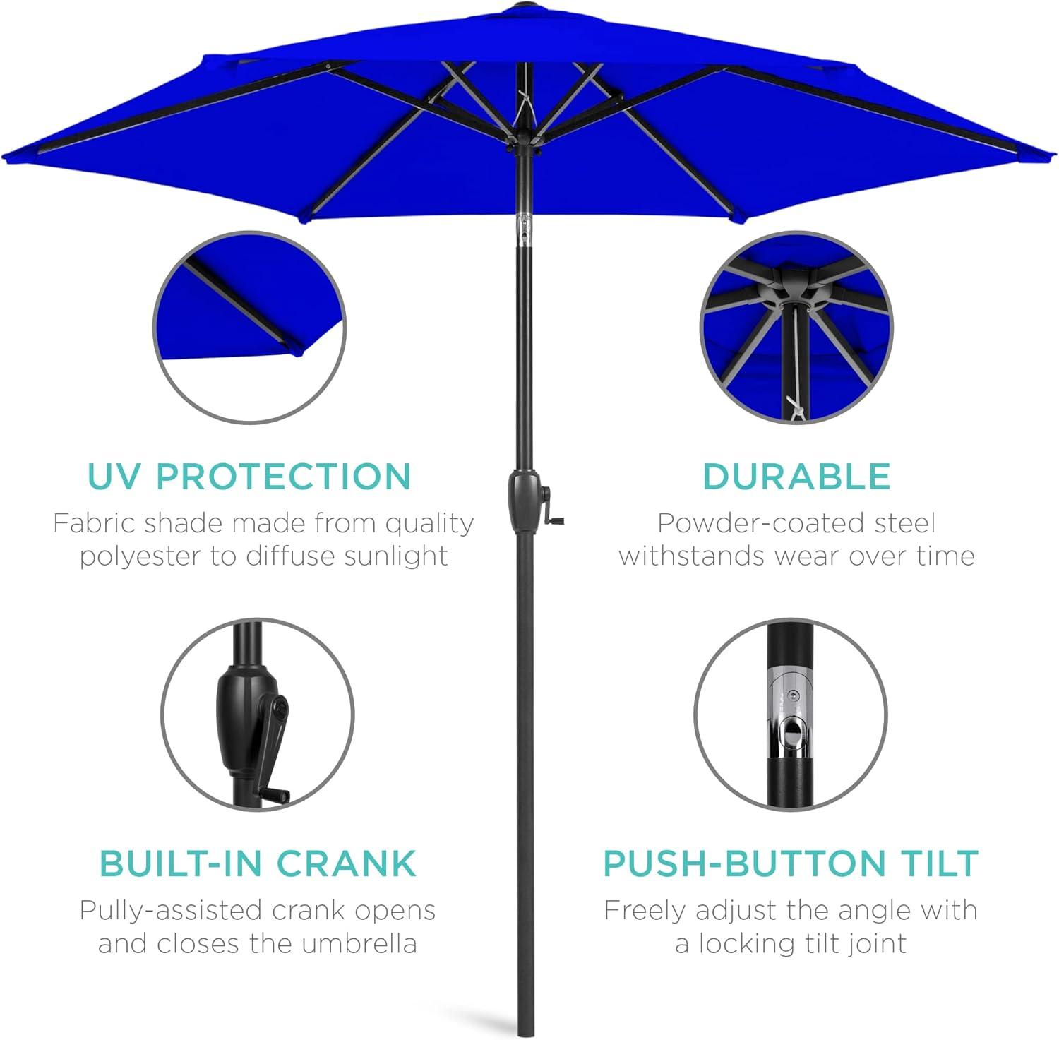 imageBest Choice Products 75ft HeavyDuty Round Outdoor Market Table Patio Umbrella wSteel Pole Push Button Tilt Easy Crank Lift  Sky BlueResort Blue