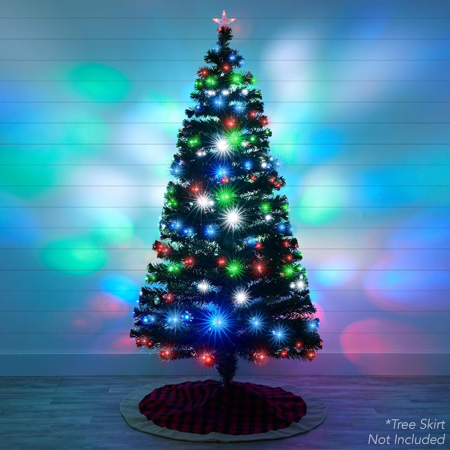 imageBest Choice Products 7ft PreLit Fiber Optic Artificial Pine Christmas Tree Holiday Dcor Centerpiece w 280 Multicolored LED Lights 8 Sequences Foldable Stand6ft