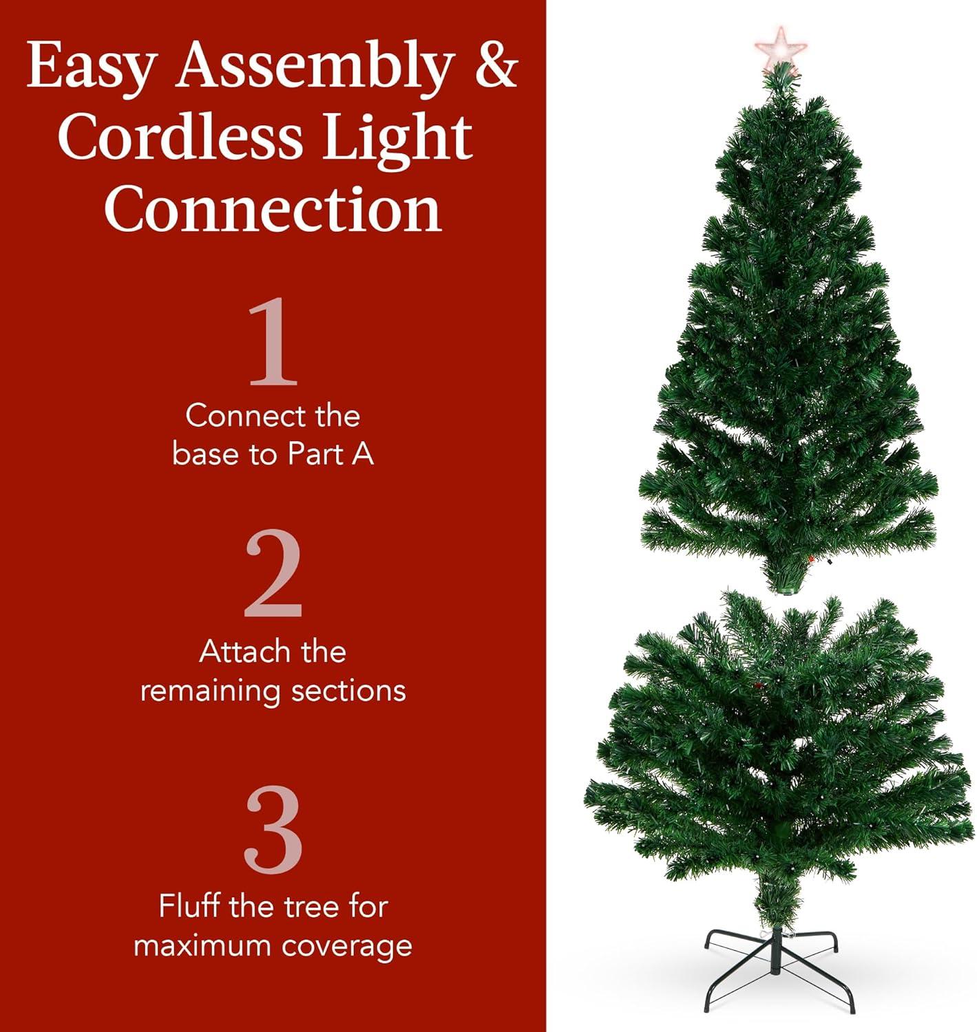 imageBest Choice Products 7ft PreLit Fiber Optic Artificial Pine Christmas Tree Holiday Dcor Centerpiece w 280 Multicolored LED Lights 8 Sequences Foldable Stand7ft