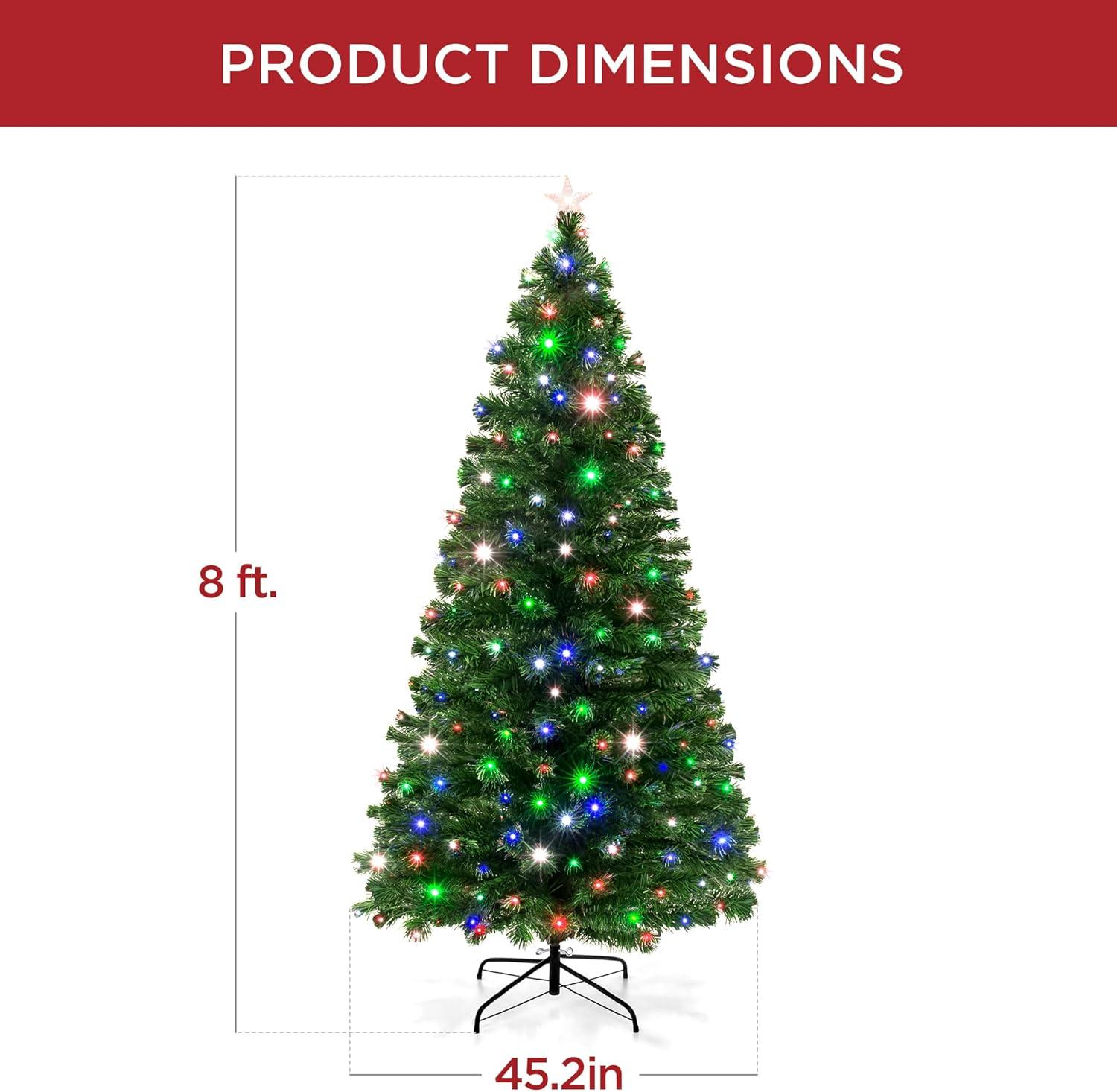 imageBest Choice Products 7ft PreLit Fiber Optic Artificial Pine Christmas Tree Holiday Dcor Centerpiece w 280 Multicolored LED Lights 8 Sequences Foldable Stand8ft