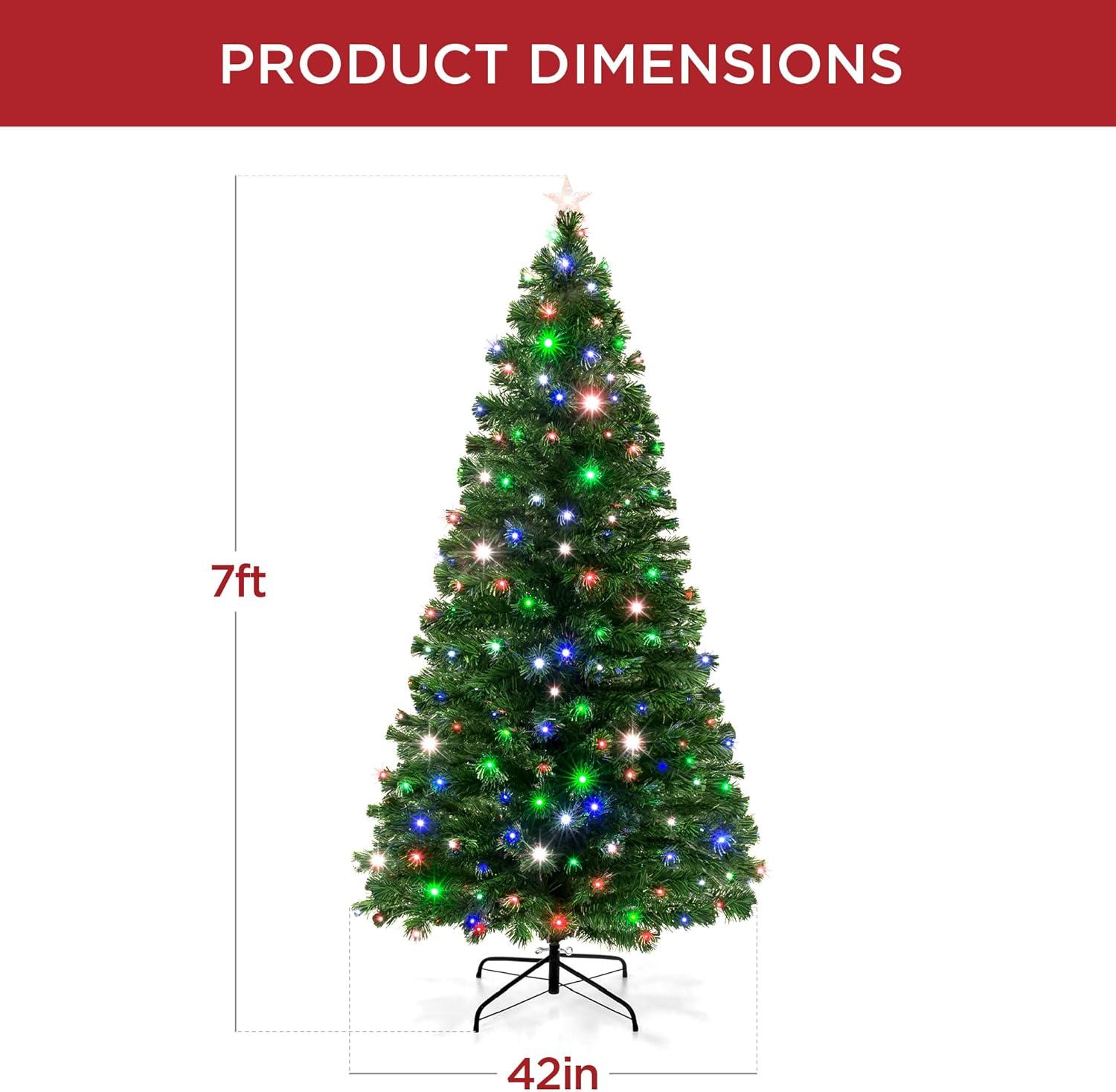 imageBest Choice Products 7ft PreLit Fiber Optic Artificial Pine Christmas Tree Holiday Dcor Centerpiece w 280 Multicolored LED Lights 8 Sequences Foldable Stand7ft