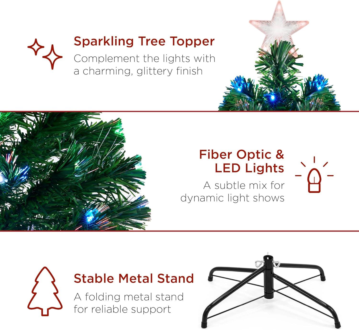 imageBest Choice Products 7ft PreLit Fiber Optic Artificial Pine Christmas Tree Holiday Dcor Centerpiece w 280 Multicolored LED Lights 8 Sequences Foldable Stand8ft