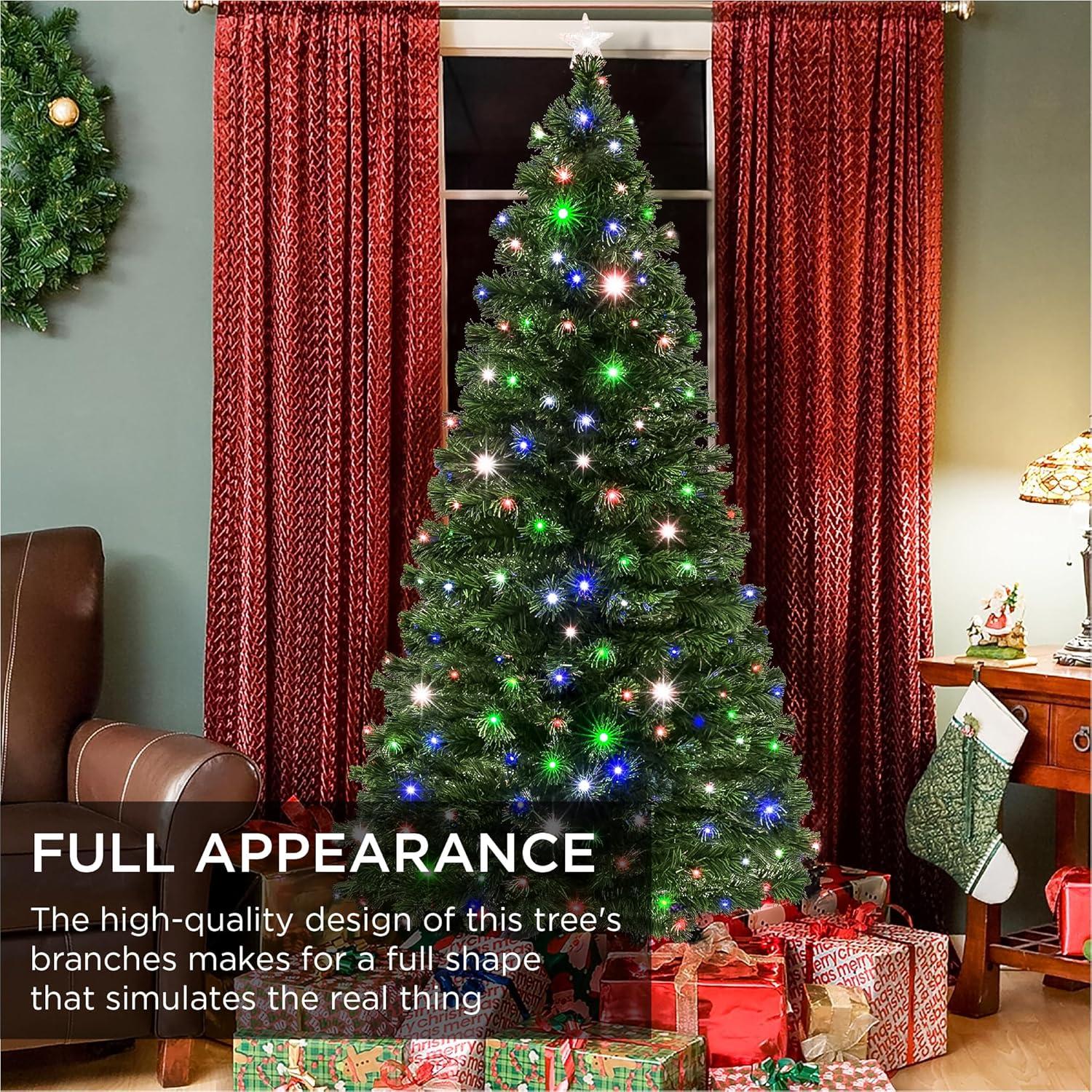 imageBest Choice Products 7ft PreLit Fiber Optic Artificial Pine Christmas Tree Holiday Dcor Centerpiece w 280 Multicolored LED Lights 8 Sequences Foldable Stand6ft