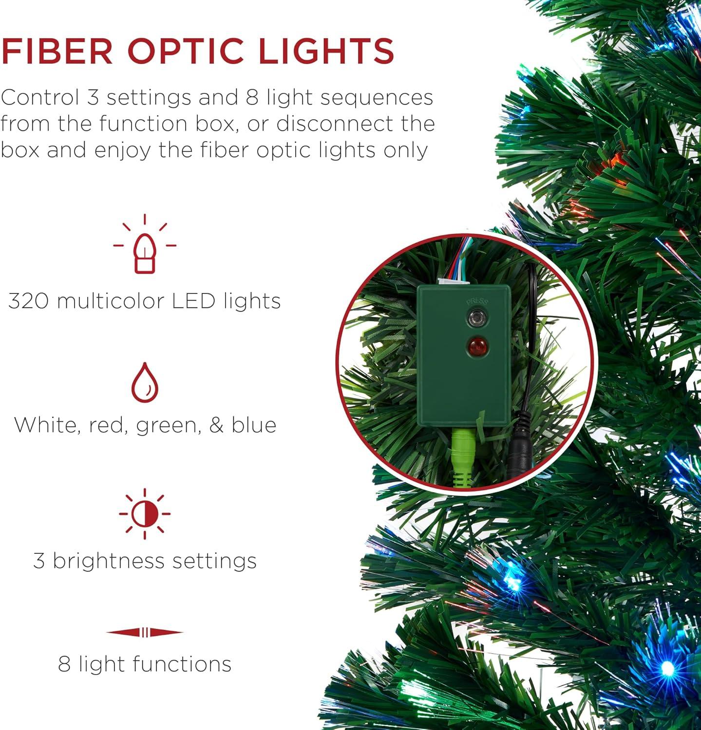 imageBest Choice Products 7ft PreLit Fiber Optic Artificial Pine Christmas Tree Holiday Dcor Centerpiece w 280 Multicolored LED Lights 8 Sequences Foldable Stand8ft