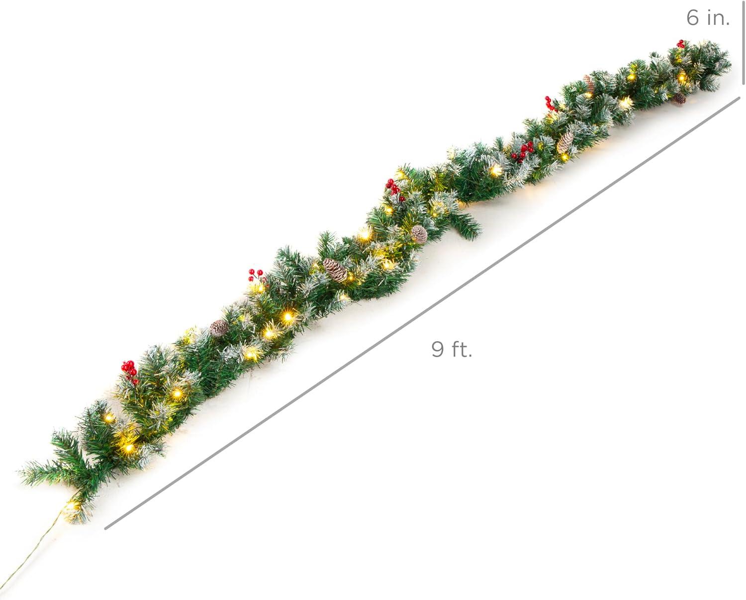 imageBest Choice Products 9ft PreLit Holiday PreDecorated Christmas Garland for Stairs Fireplace Decoration wPVC Tips 50 Lights Pine Cones Berries  SemiFlockedFlocked  Battery