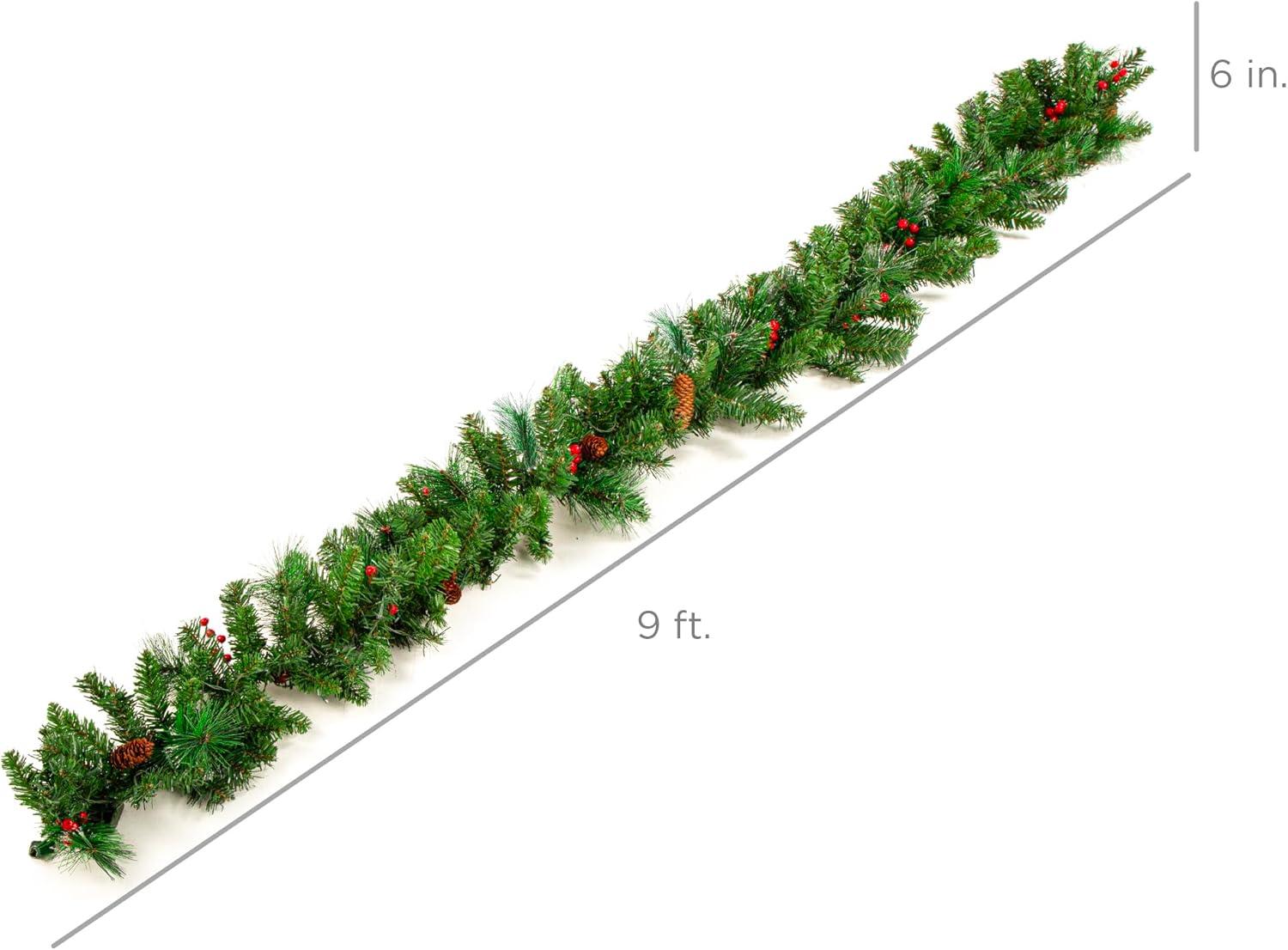 imageBest Choice Products 9ft PreLit Holiday PreDecorated Christmas Garland for Stairs Fireplace Decoration wPVC Tips 50 Lights Pine Cones Berries  SemiFlockedPreDecorated