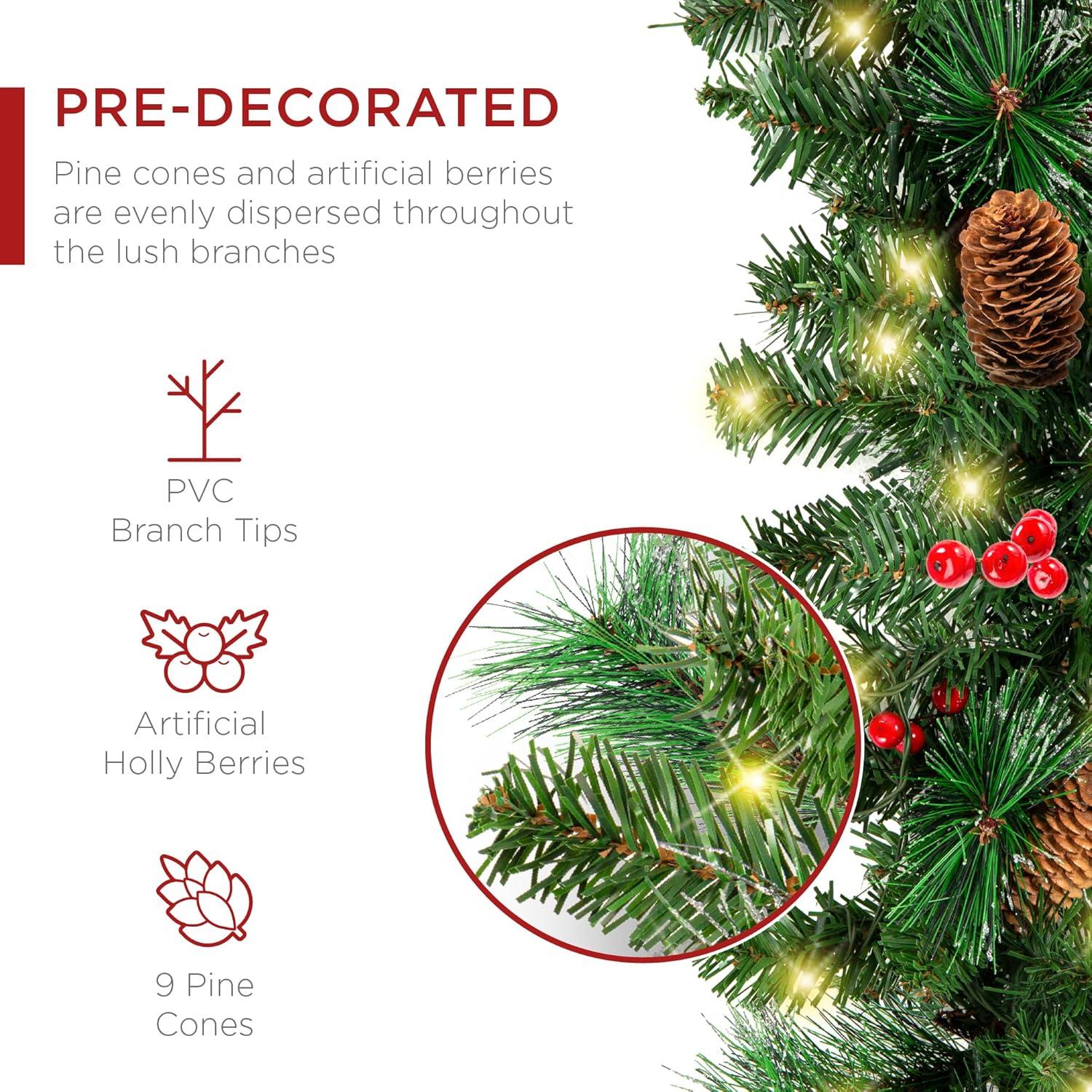 imageBest Choice Products 9ft PreLit Holiday PreDecorated Christmas Garland for Stairs Fireplace Decoration wPVC Tips 50 Lights Pine Cones Berries  SemiFlockedSKY8775