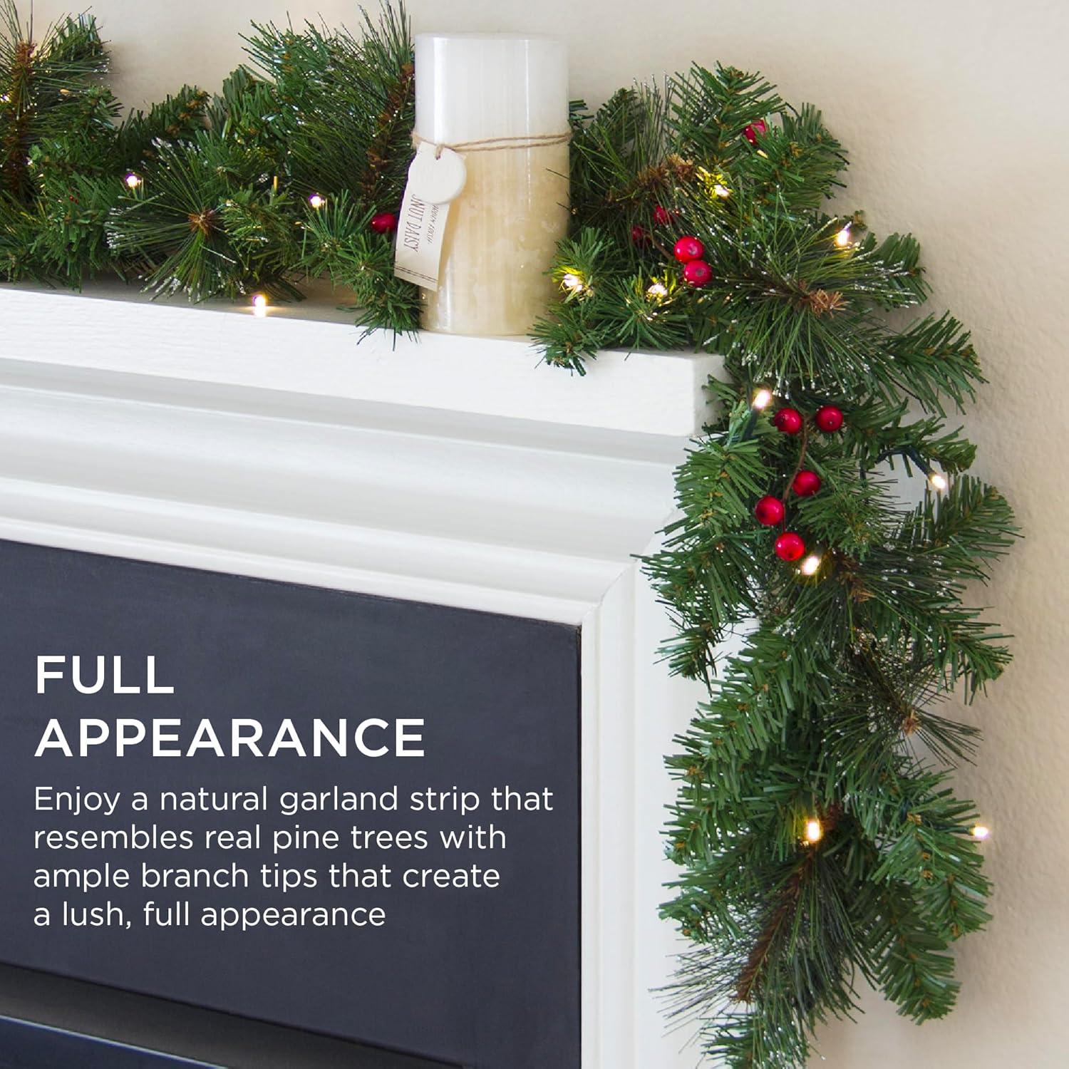 imageBest Choice Products 9ft PreLit Holiday PreDecorated Christmas Garland for Stairs Fireplace Decoration wPVC Tips 50 Lights Pine Cones Berries  SemiFlockedPreDecorated