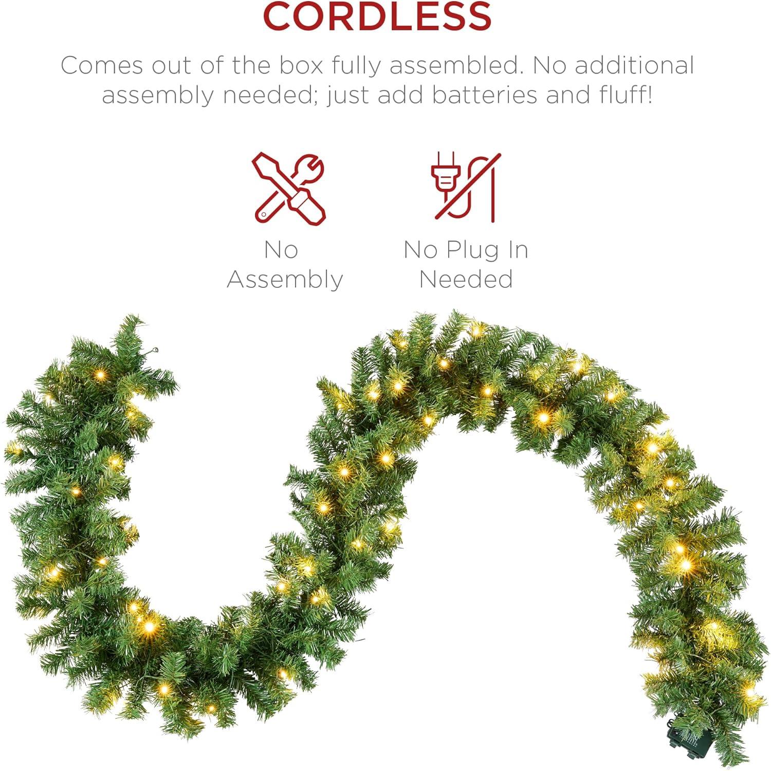 imageBest Choice Products 9ft PreLit Holiday PreDecorated Christmas Garland for Stairs Fireplace Decoration wPVC Tips 50 Lights Pine Cones Berries  SemiFlockedSKY8230