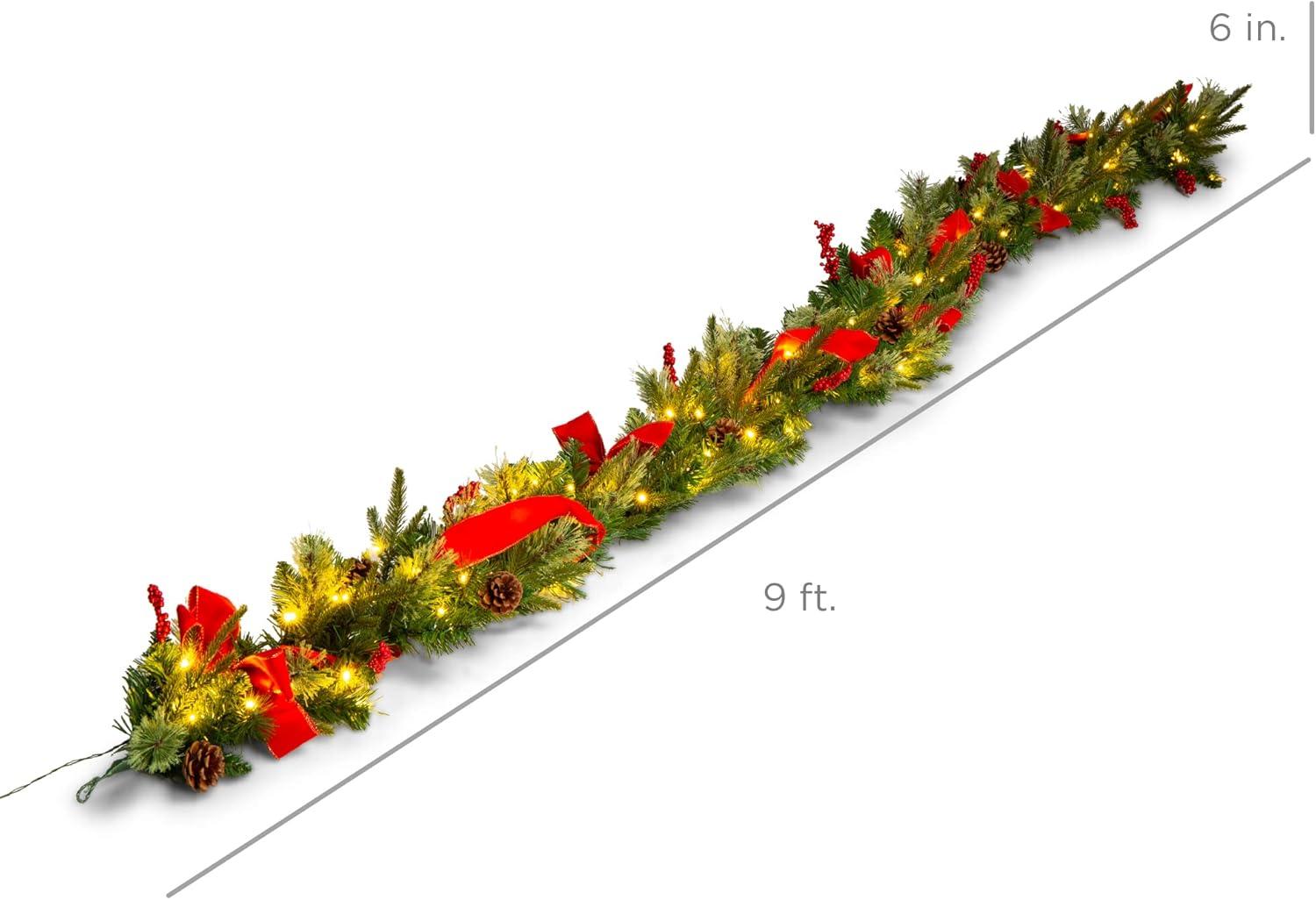 imageBest Choice Products 9ft PreLit Holiday PreDecorated Christmas Garland for Stairs Fireplace Decoration wPVC Tips 50 Lights Pine Cones Berries  SemiFlockedGreenRibbons  Battery